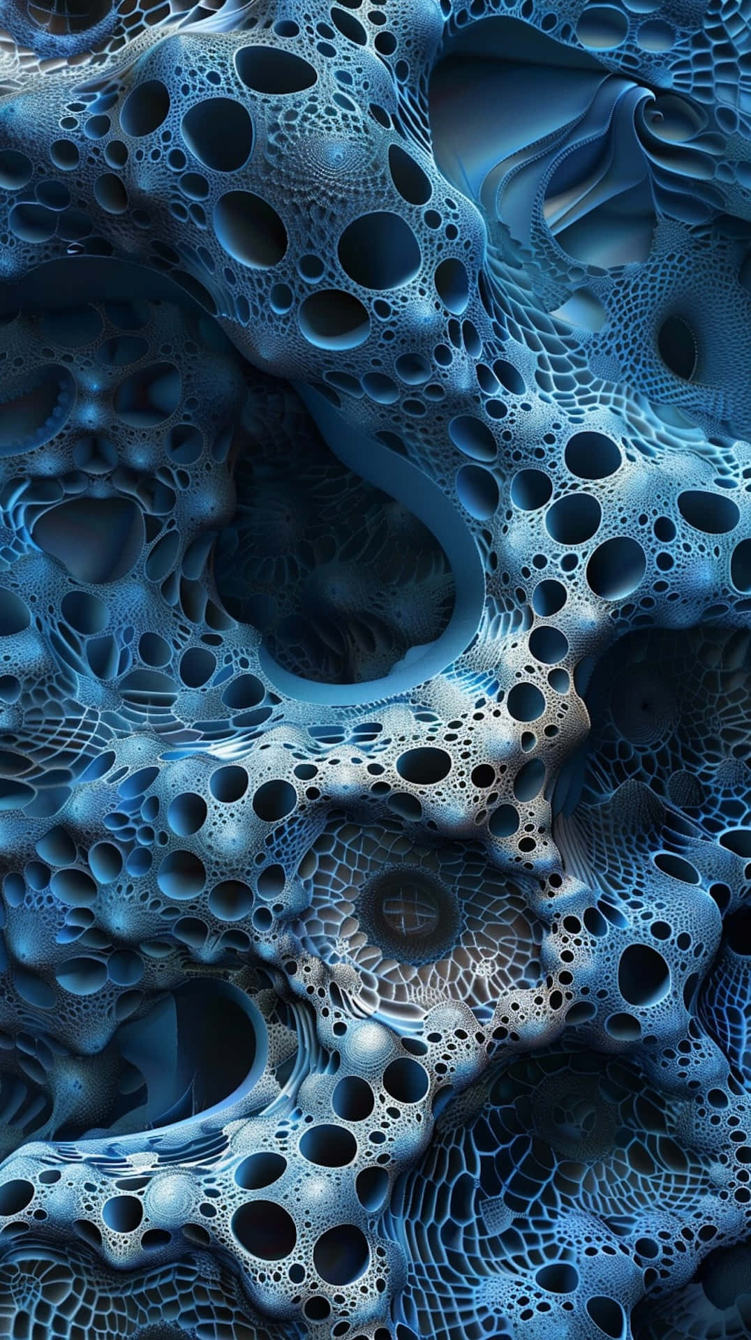 abstract blue3 d organic texture, blue, organic bubble-like holes, Full HD Phone Wallpaper