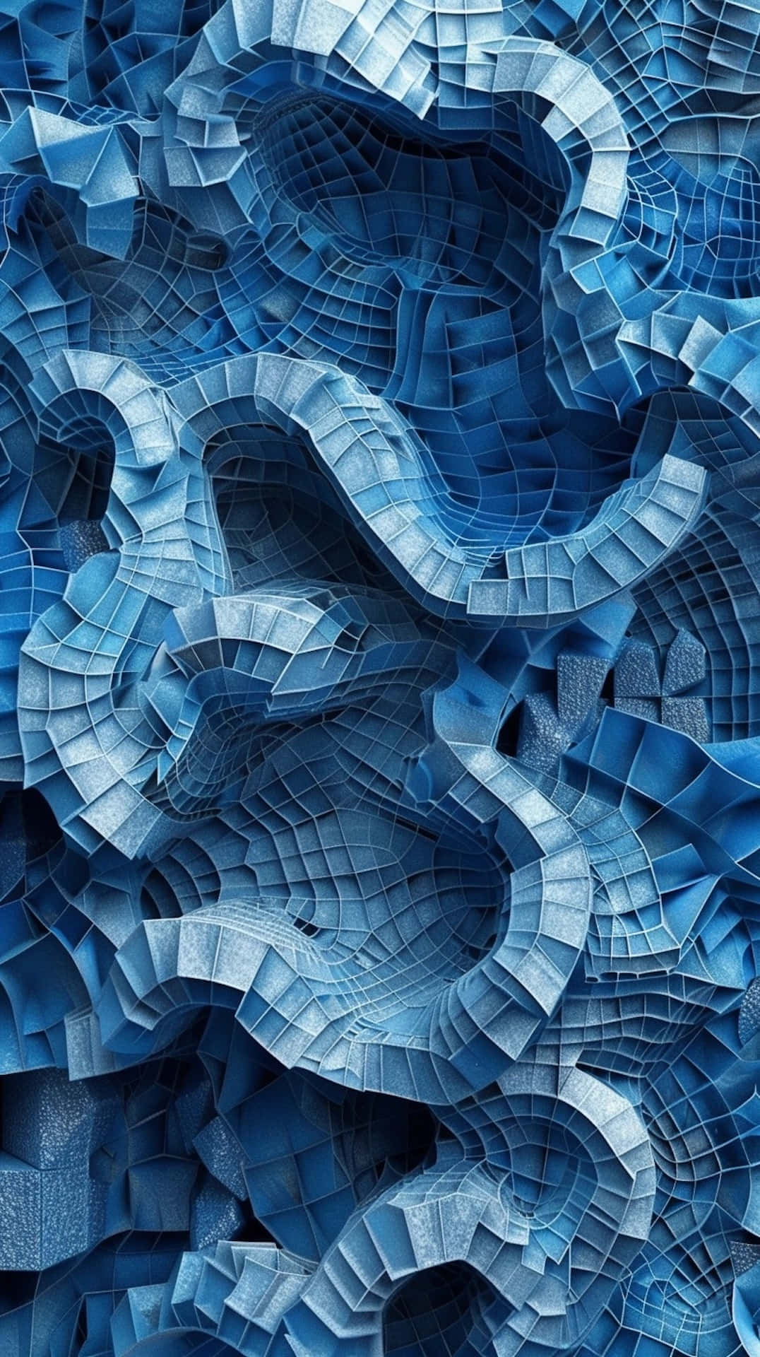 abstract blue3 d waves, swirling blue geometric patterns, 3D mesh texture, Full HD Phone Wallpaper