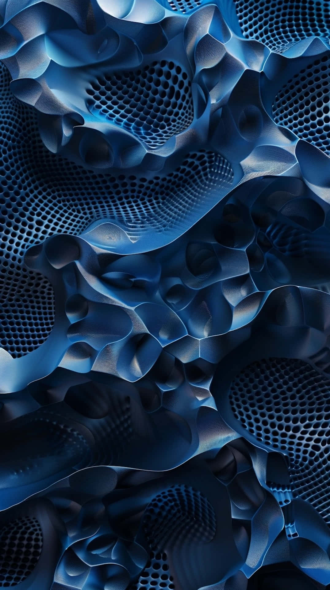 abstract blue3 d texture, undulating blue surfaces, perforated textures, Full HD Phone Wallpaper