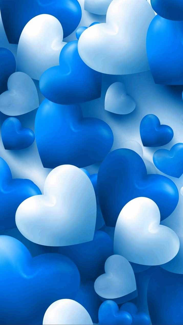 blue hearts 3d, glossy blue, white hearts, SD Phone Wallpaper