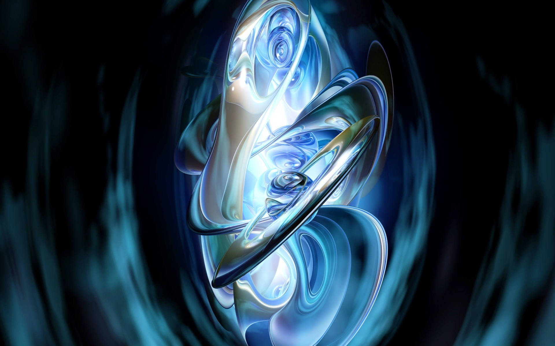 glowing blue, silver, abstract fractal swirls, Full HD Desktop Wallpaper