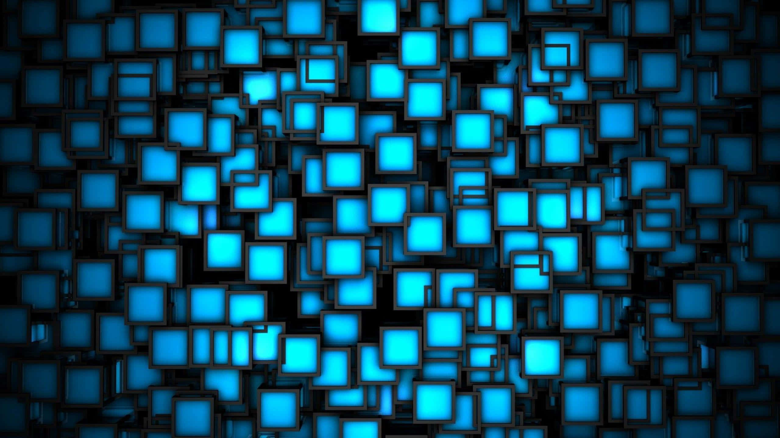 glowing blue squares, 3d, dark background, 2K Desktop Wallpaper