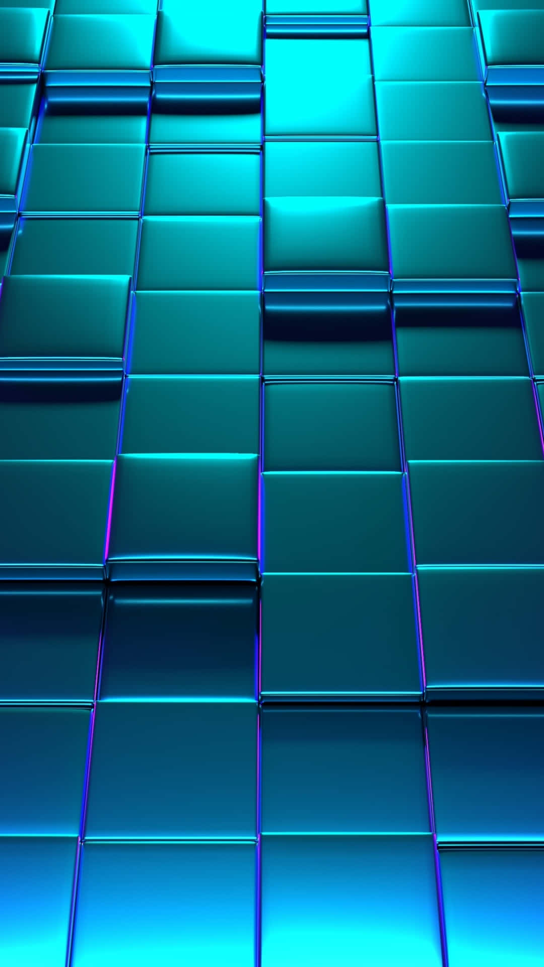 abstract blue3 d cubes background, glossy teal cubes, glowing purple seams, Full HD Phone Wallpaper