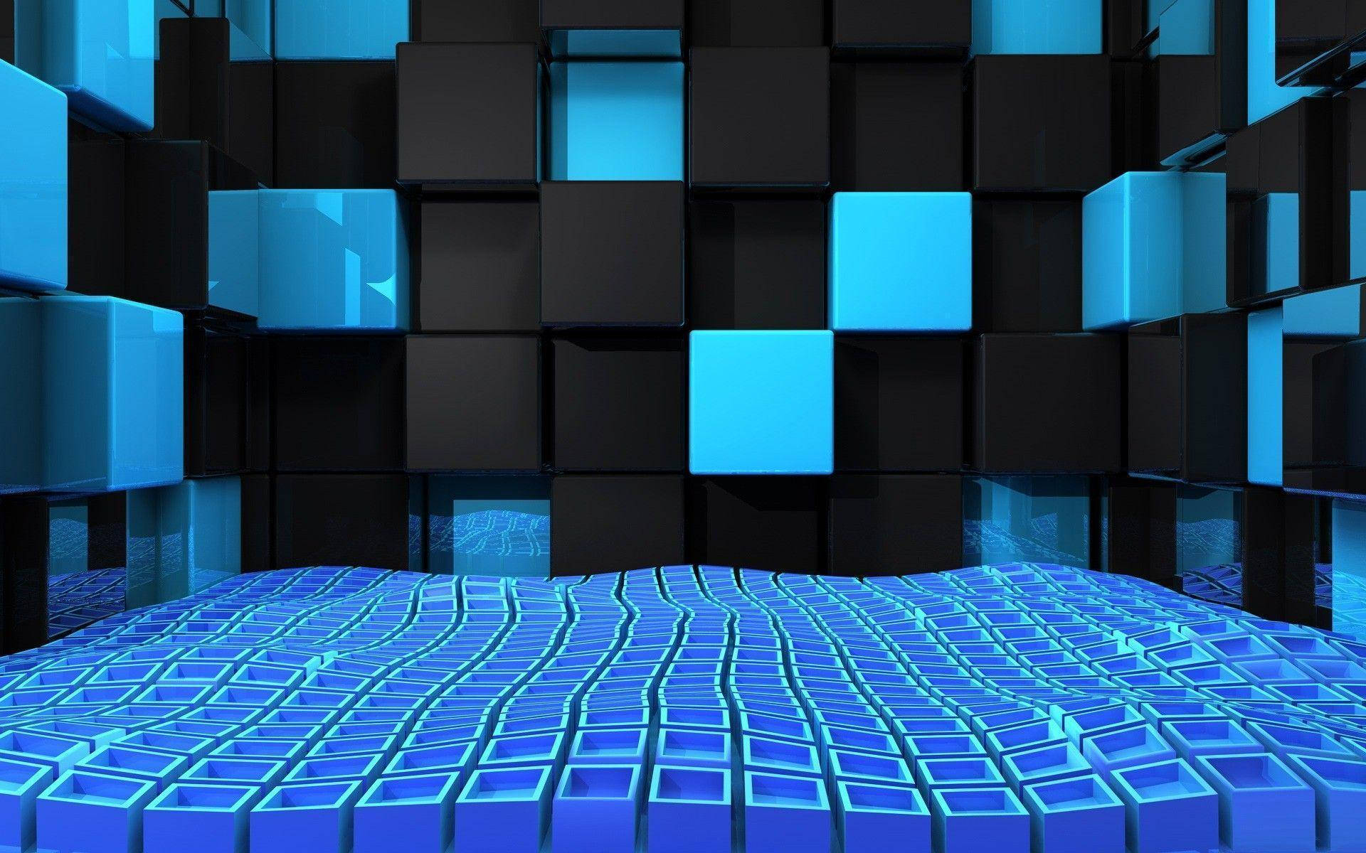 3d cubism, glowing blue cubes, wave-like floor, Full HD Desktop Wallpaper
