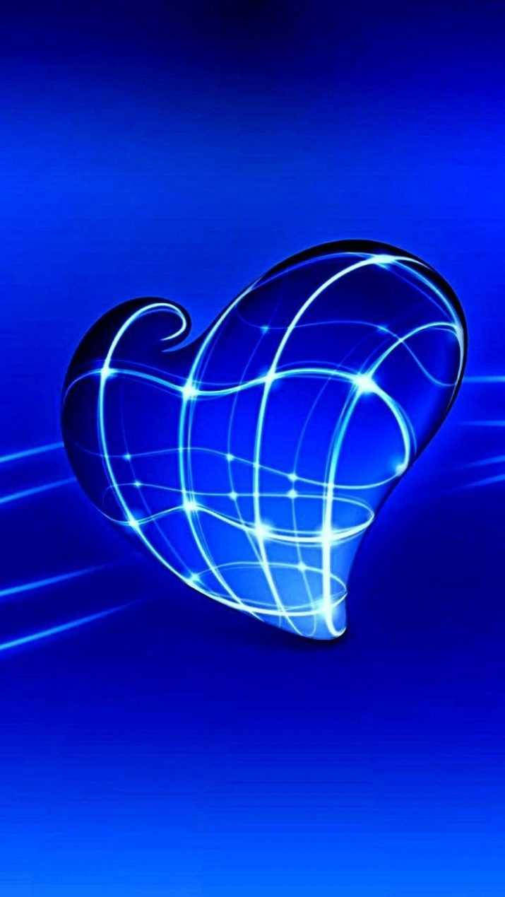 blue heart, wireframe, bright light trails, SD Phone Wallpaper
