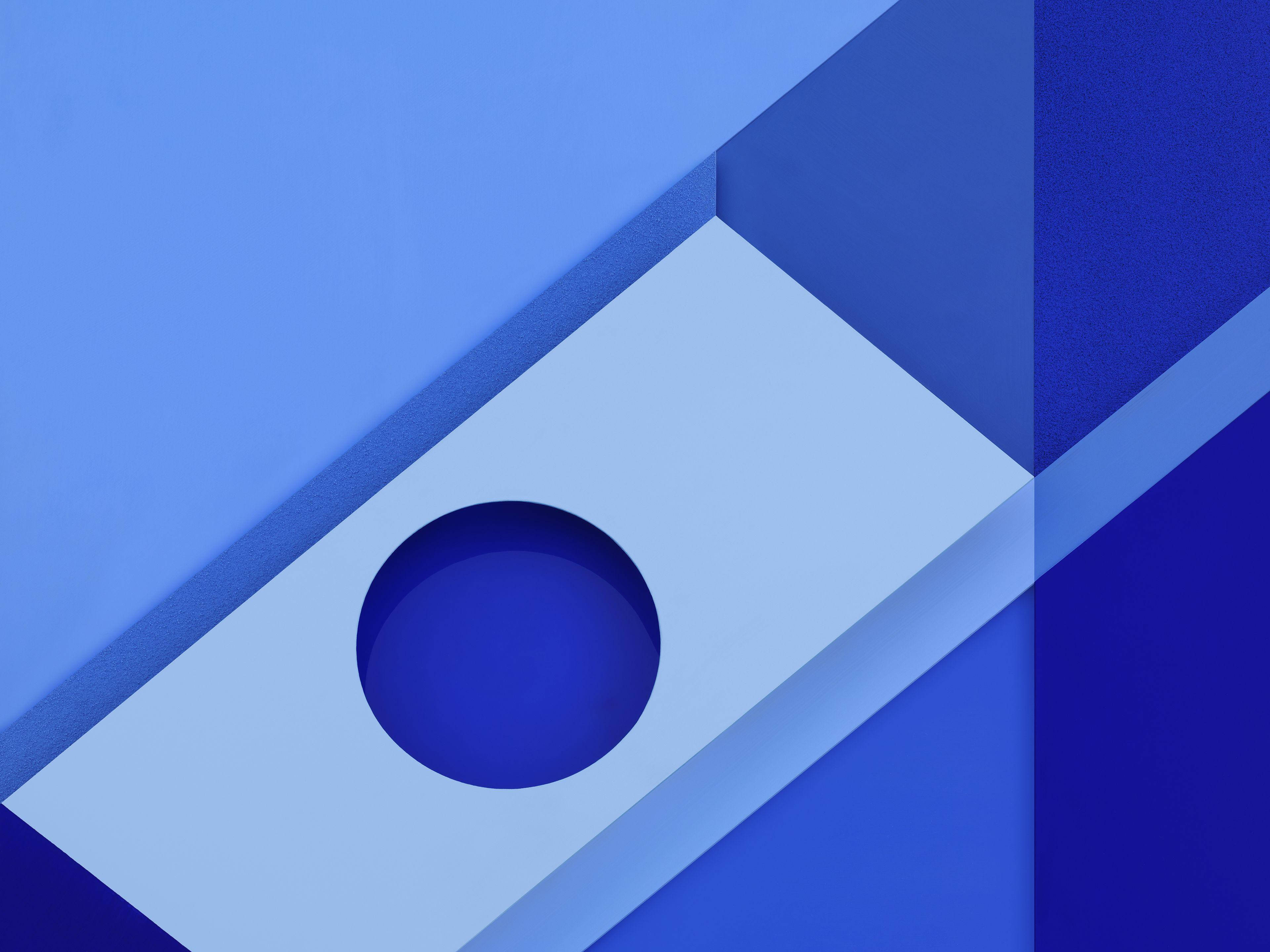 abstract 3d blue material forms, layered geometric shapes, varying shades of blue, 4K Desktop Wallpaper