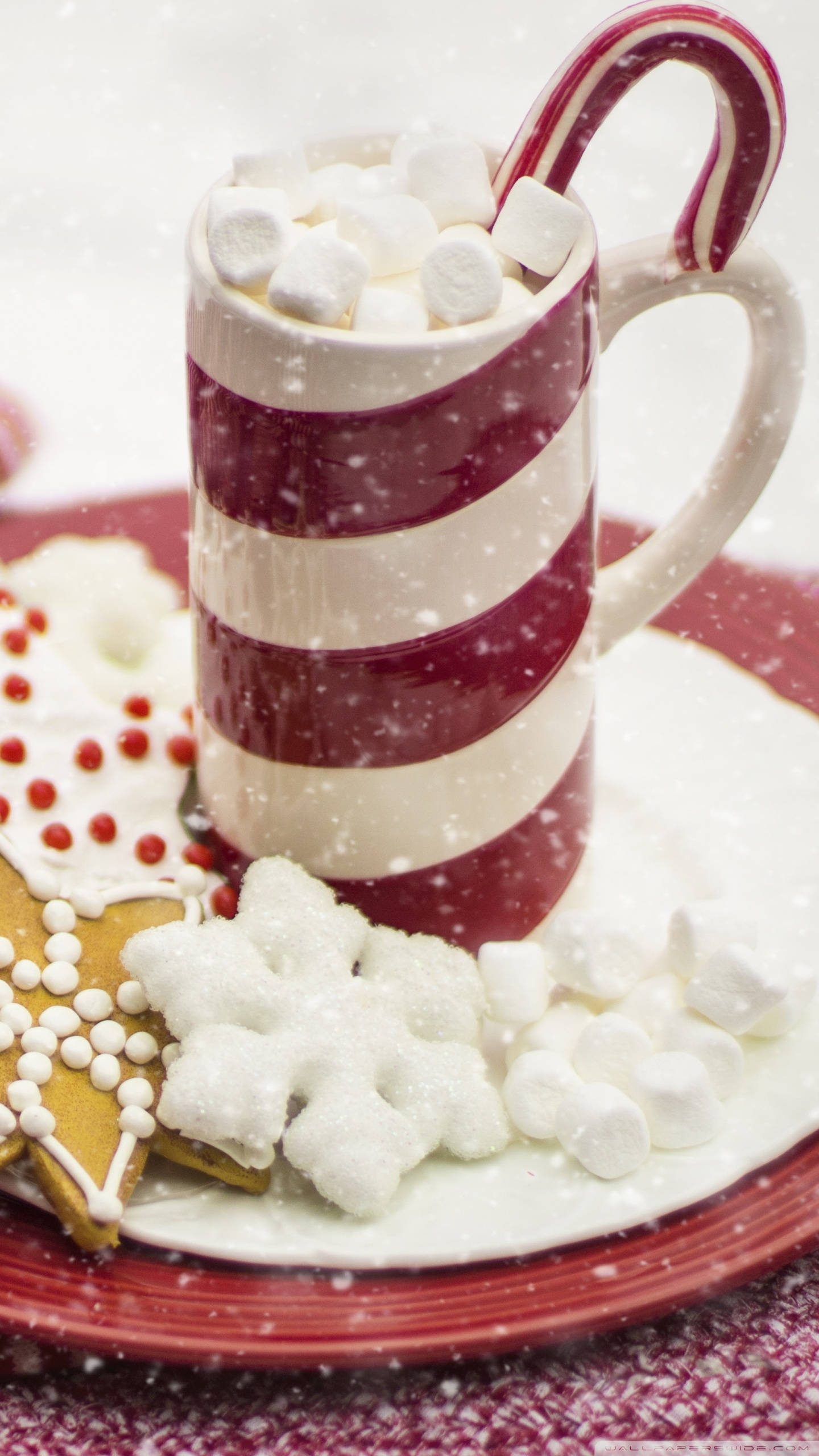 3d christmas, red and white striped mug, hot cocoa, 2K Phone Wallpaper