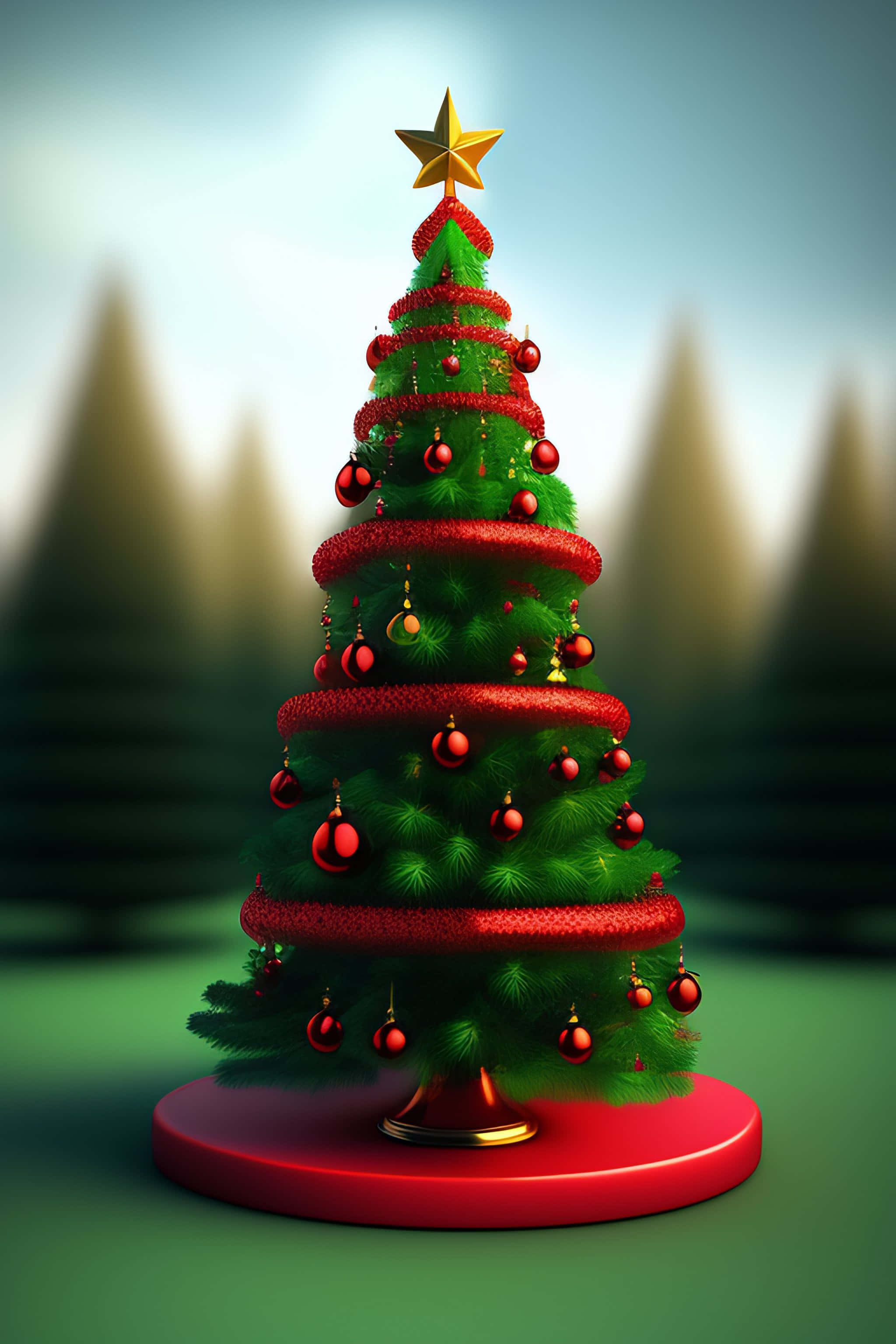 3d Christmas, red ribbons, ornaments, 2K Phone Wallpaper