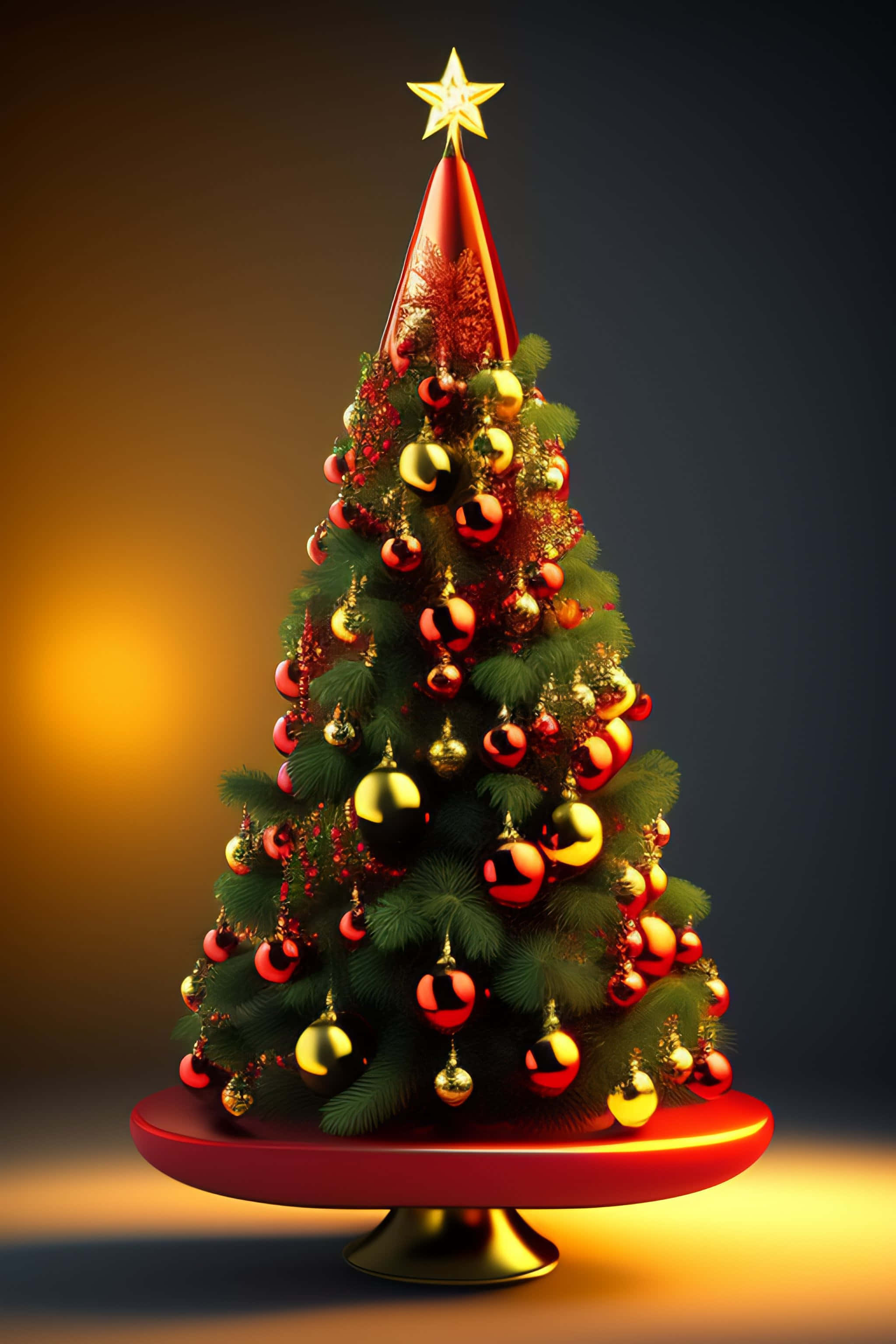 3d christmas, red and gold ornaments, rustic wooden table, 2K Phone Wallpaper