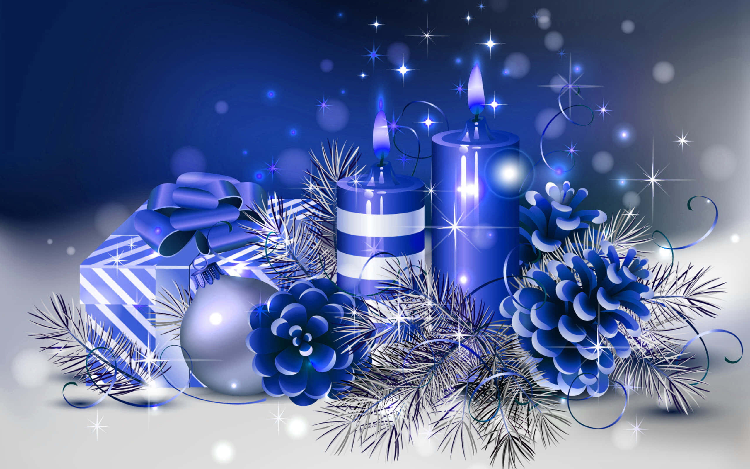 3d christmas, red ornaments, glowing snowflakes, 2K Desktop Wallpaper