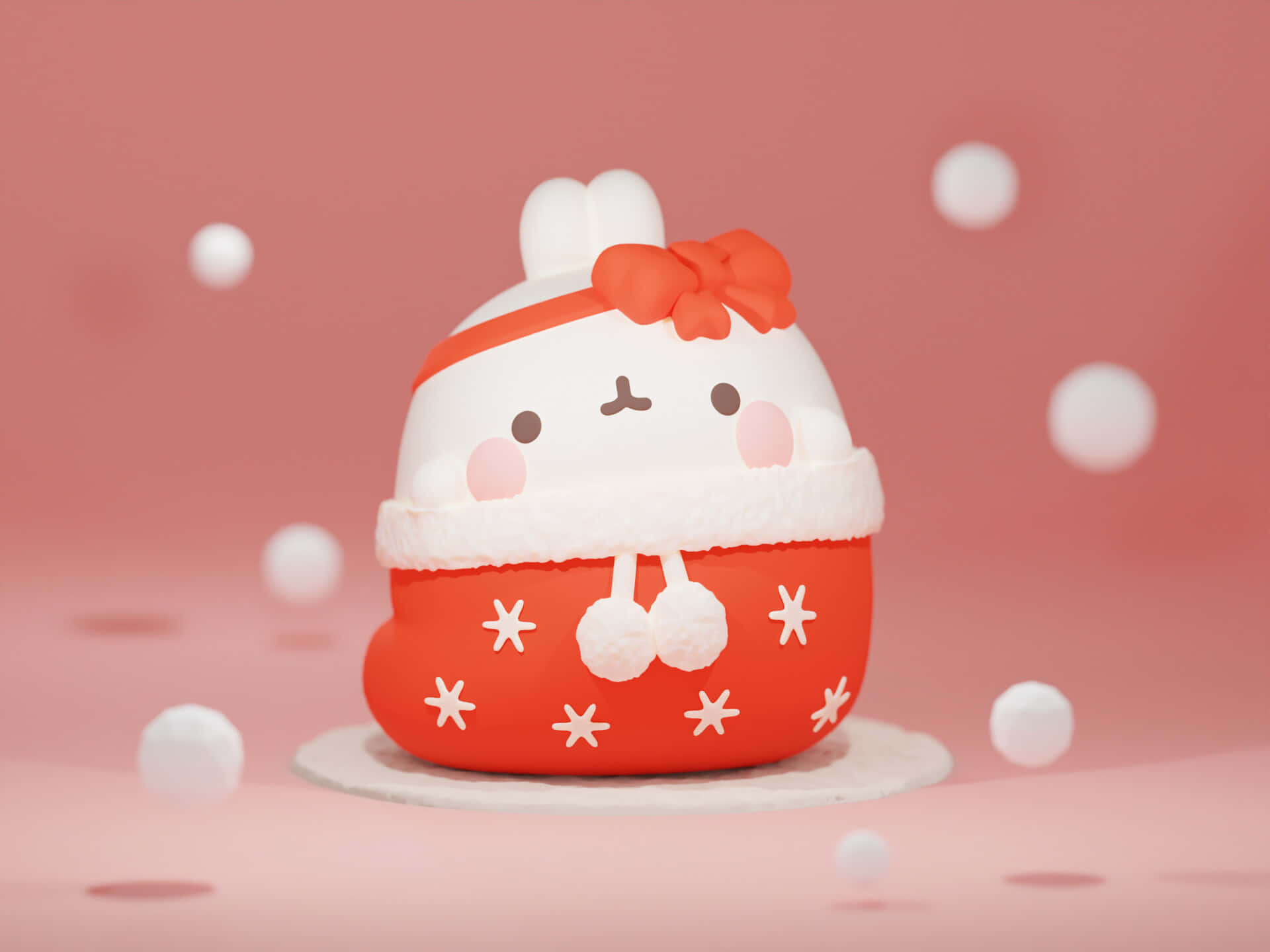 3d christmas, white bunny, red snowflake sweater, Full HD Desktop Wallpaper