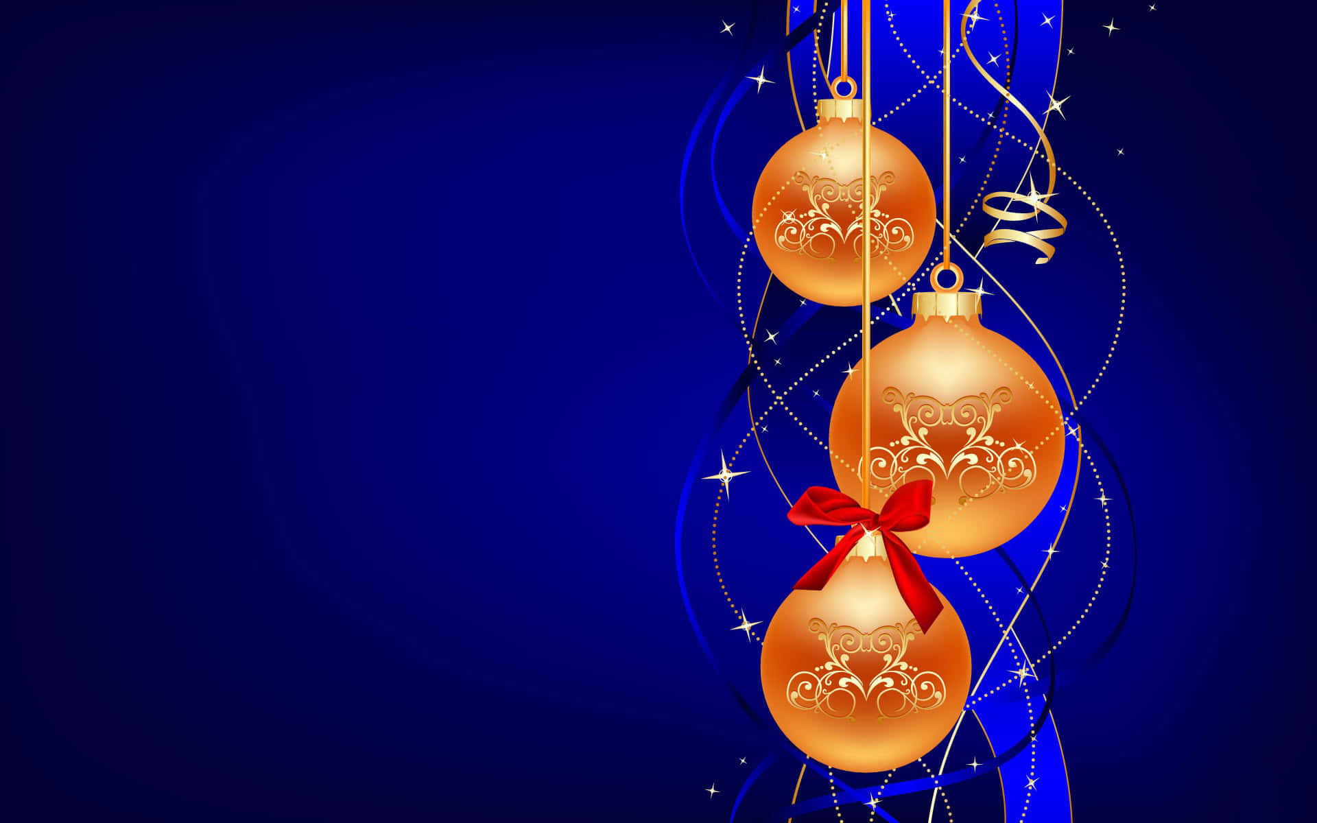 3d christmas, golden ornate Christmas baubles, deep blue background, Full HD Desktop Wallpaper