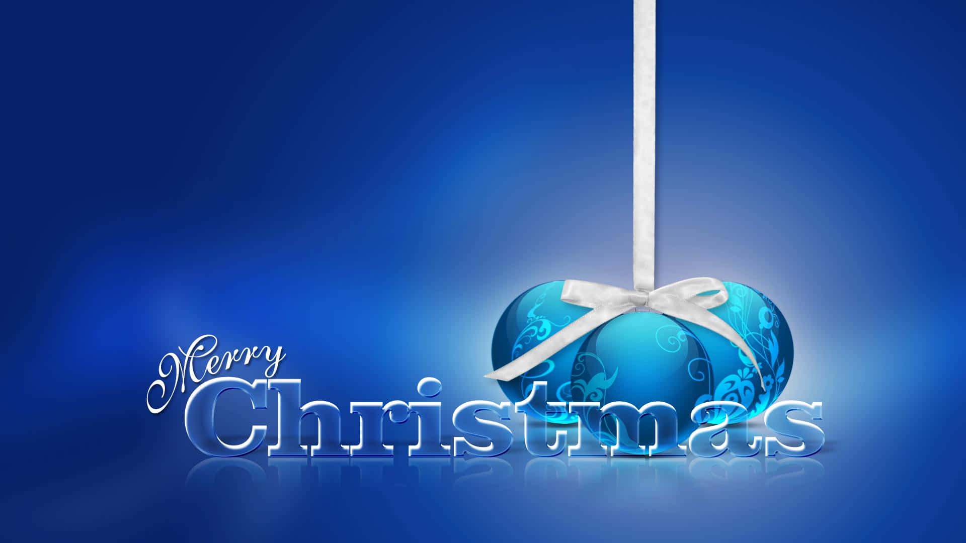 3d christmas, glossy blue Christmas ornament, silver swirls, Full HD Desktop Wallpaper