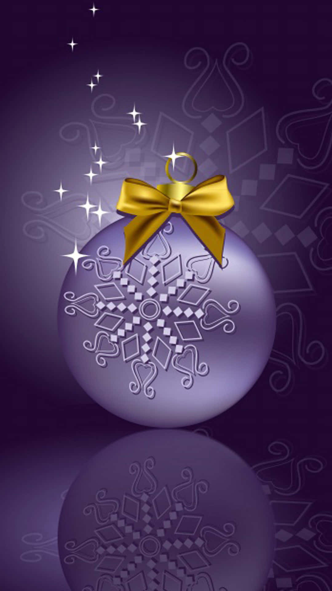 3d christmas, glossy purple Christmas ornament, gold bow, Full HD Phone Wallpaper