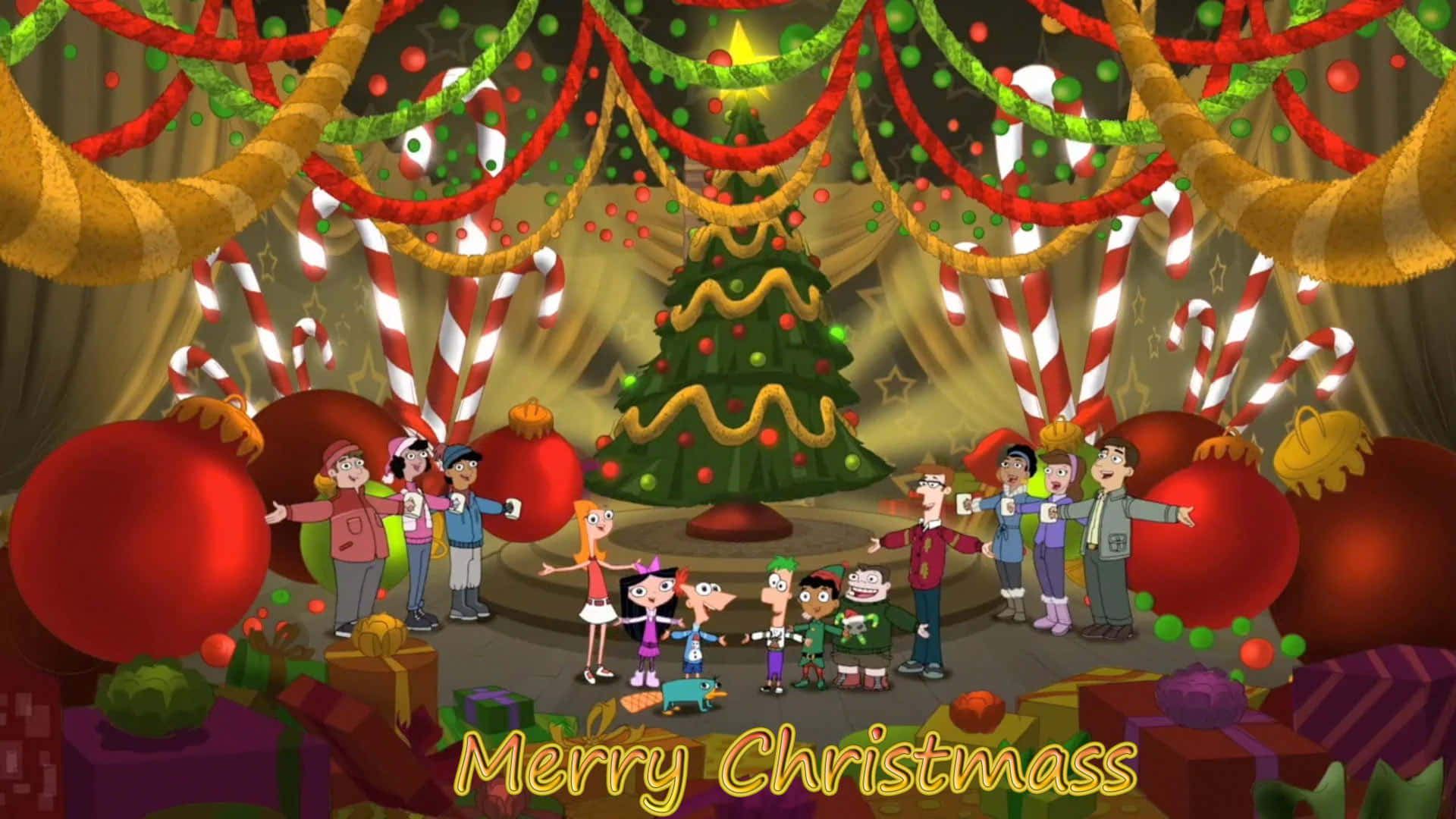 3d christmas, Christmas tree, candy canes, Full HD Desktop Wallpaper