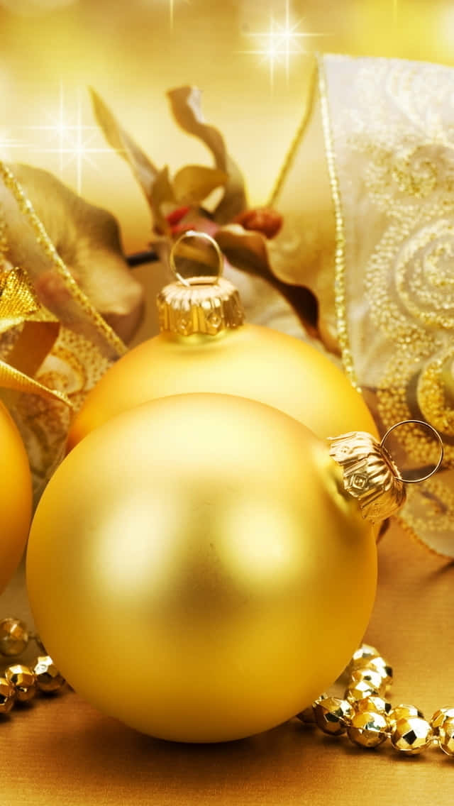 3D Christmas Tree, golden Christmas ornaments, festive ribbons, SD Phone Wallpaper