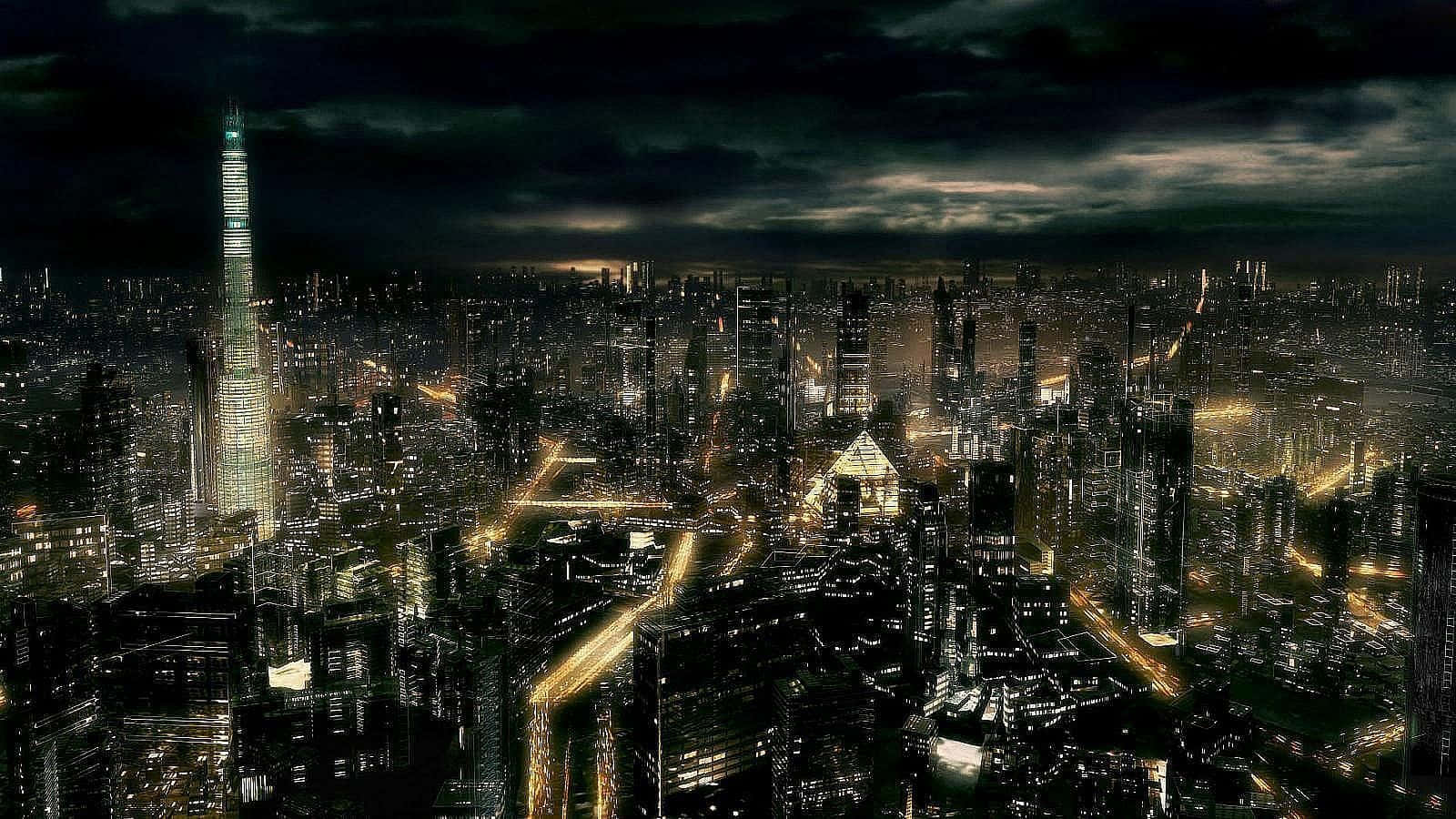 3D Futuristic Cityscape, towering skyscrapers, glowing, HD Desktop Wallpaper