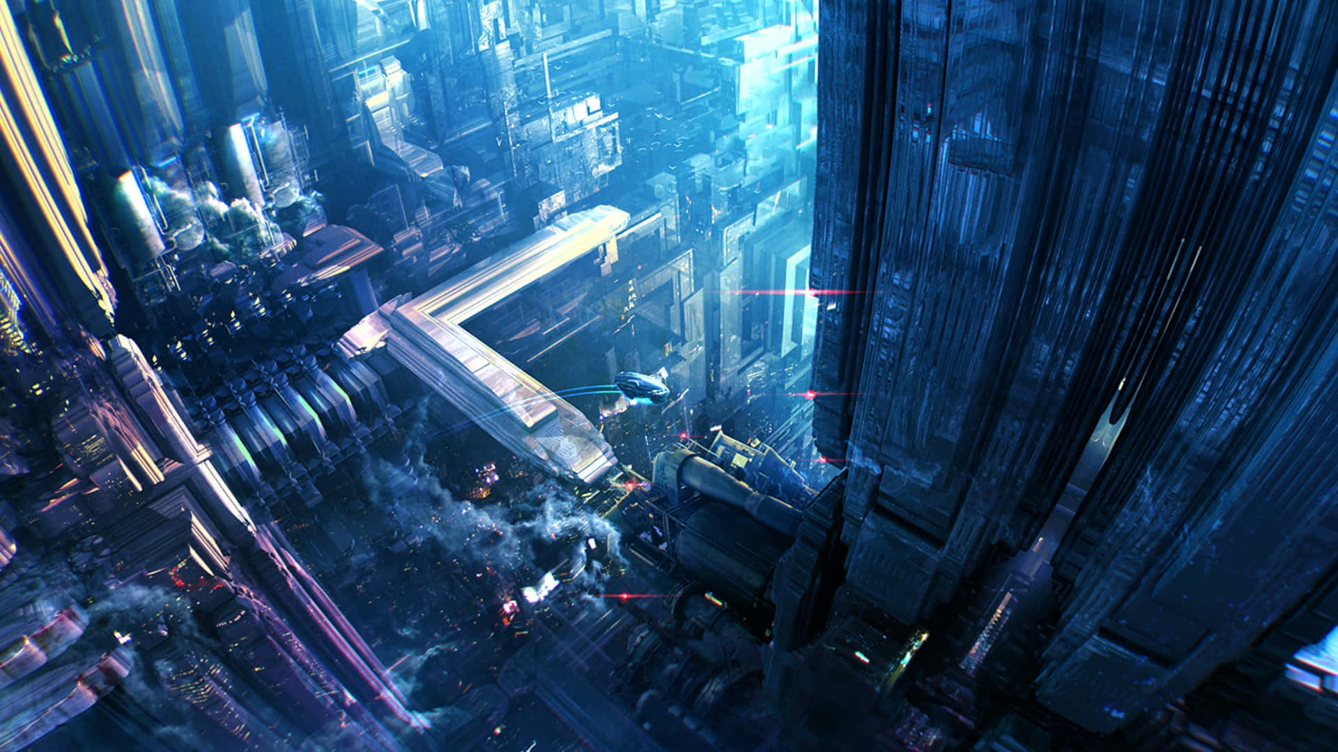 3d city, futuristic cityscape, night skyline, Full HD Desktop Wallpaper
