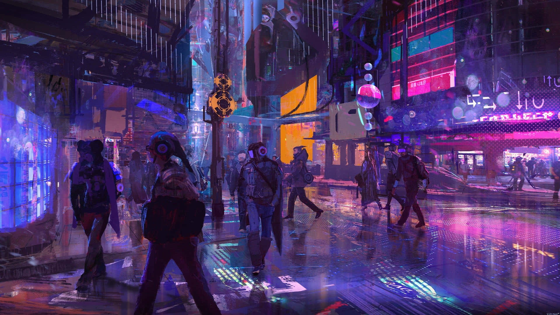 3d city, cyberpunk street, neon-lit, Full HD Desktop Wallpaper