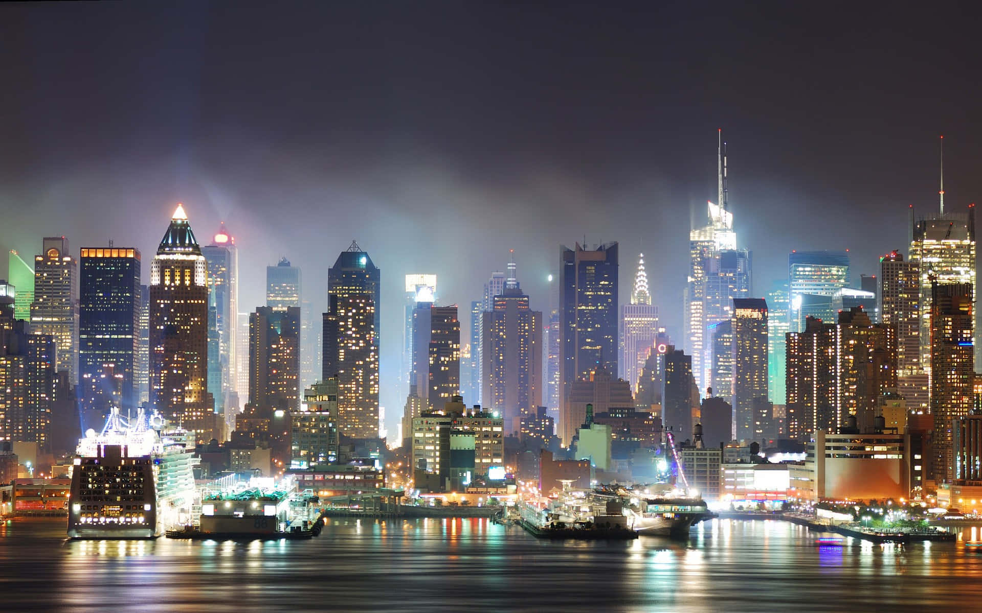 3d City, nighttime cityscape, towering skyscrapers, Full HD Desktop Wallpaper