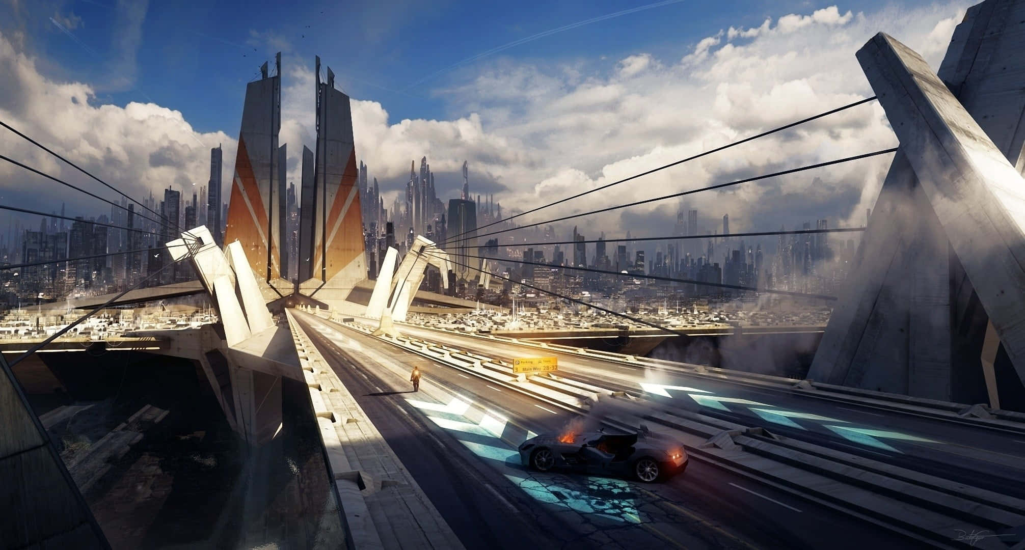 3d city, futuristic architecture, towering bridge, Full HD Desktop Wallpaper