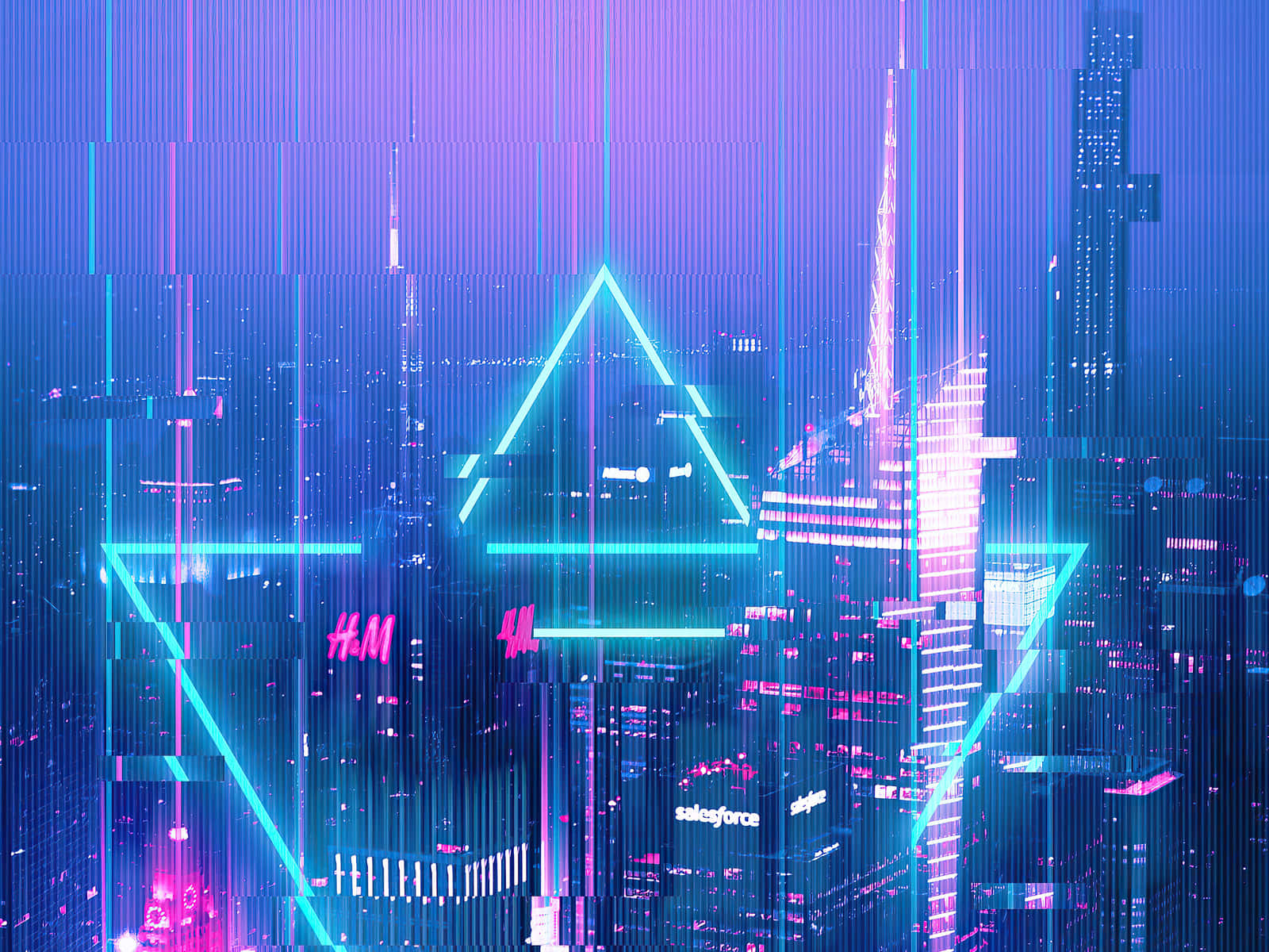 futuristic cityscape, neon blue, pink light, HD Desktop Wallpaper