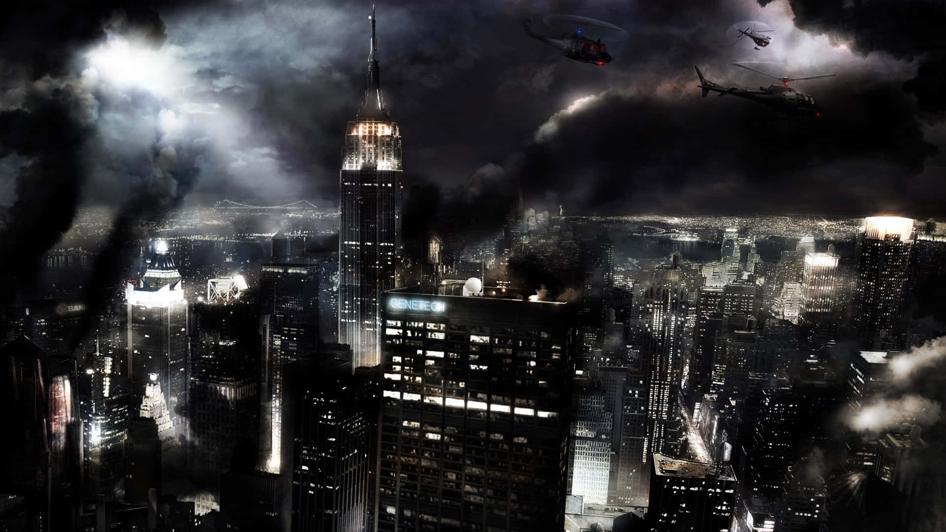 3d city, night, stormy cityscape, Full HD Desktop Wallpaper