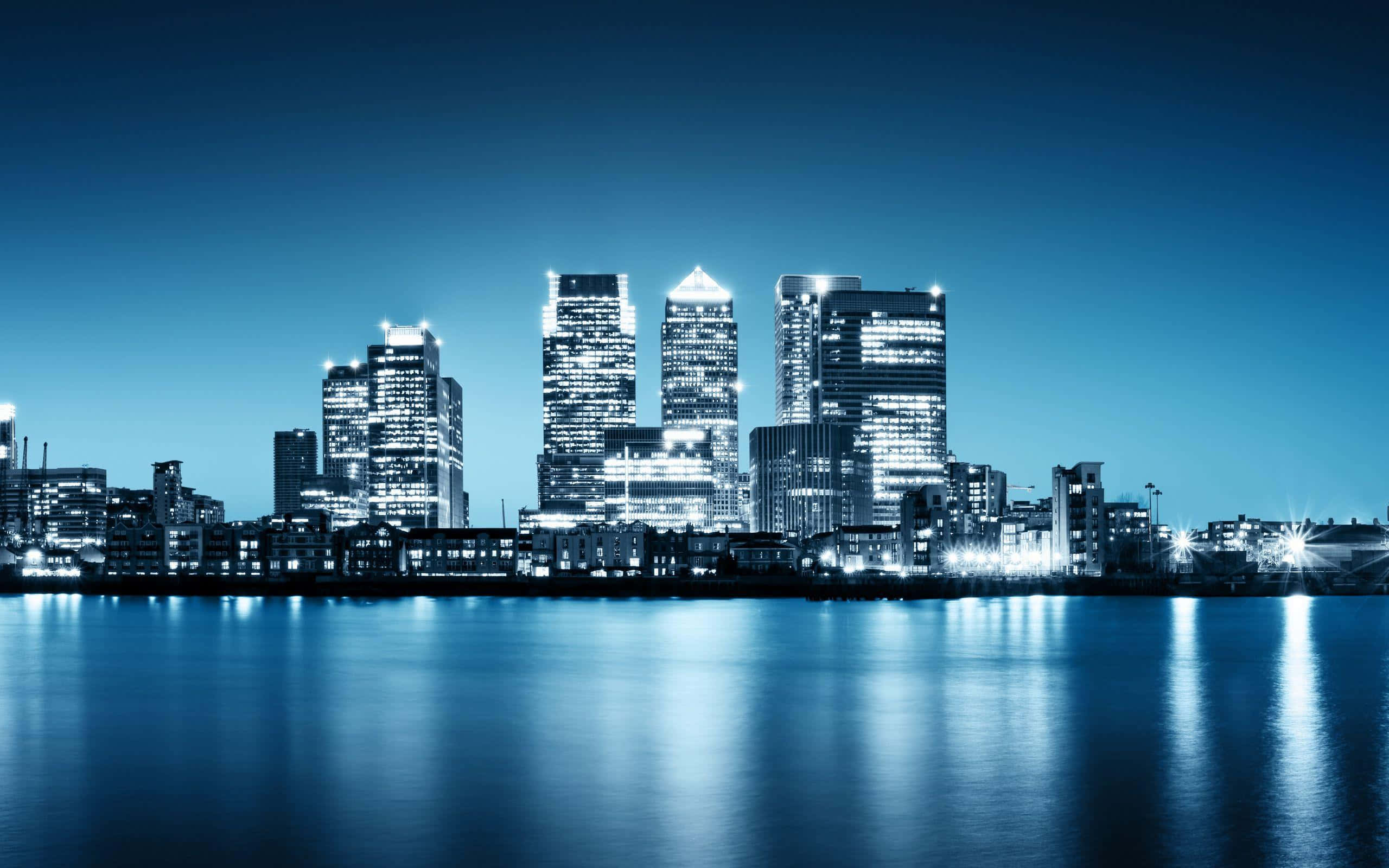 3d city, night city, skyscrapers, 2K Desktop Wallpaper