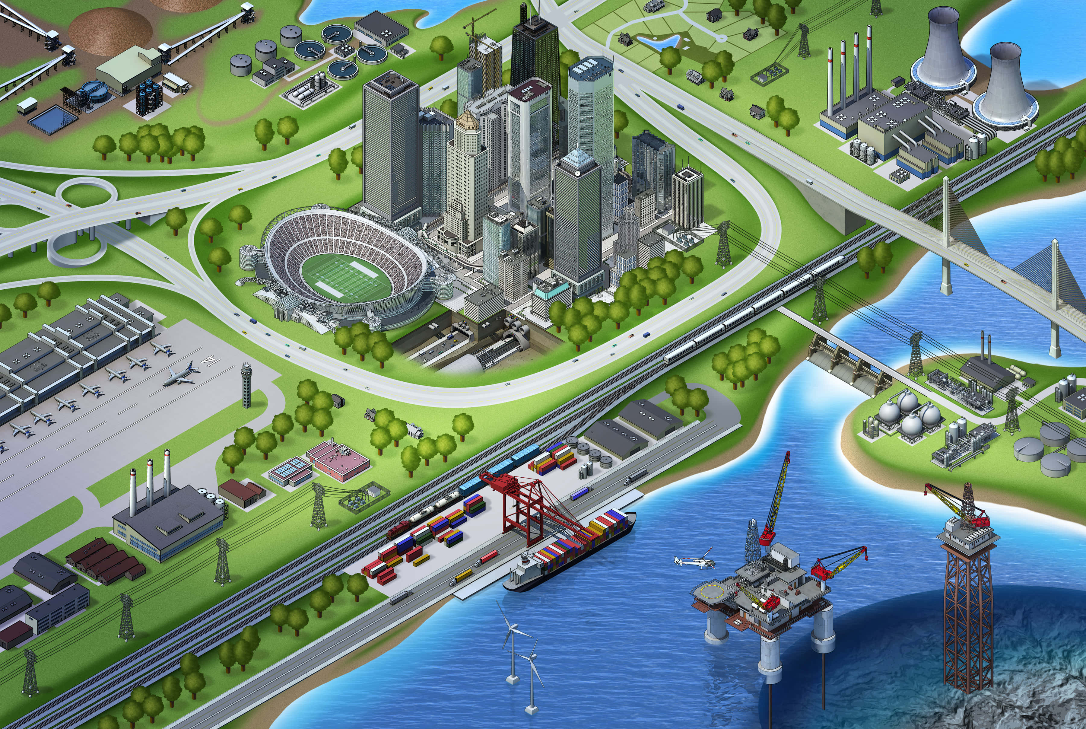 3d city, futuristic 3d cityscape, night, 2K Desktop Wallpaper