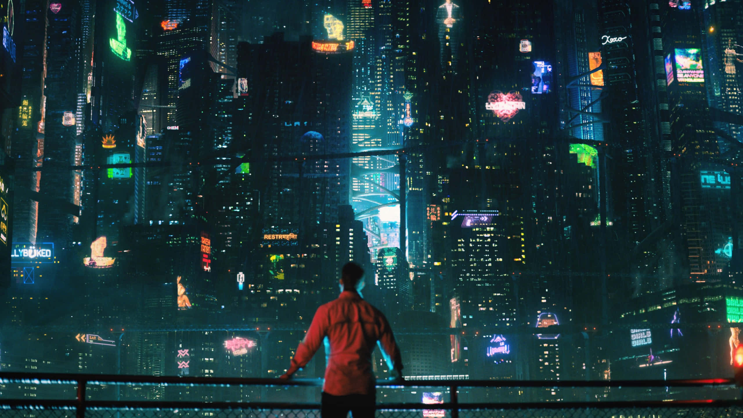 3d city, neon-lit cyberpunk cityscape, night, 2K Desktop Wallpaper