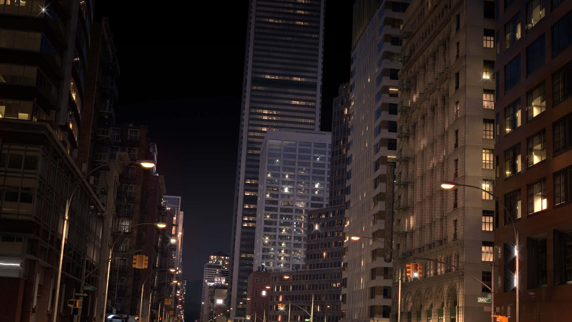 3D Cityscape, twilight, narrow city street, Full HD Desktop Wallpaper