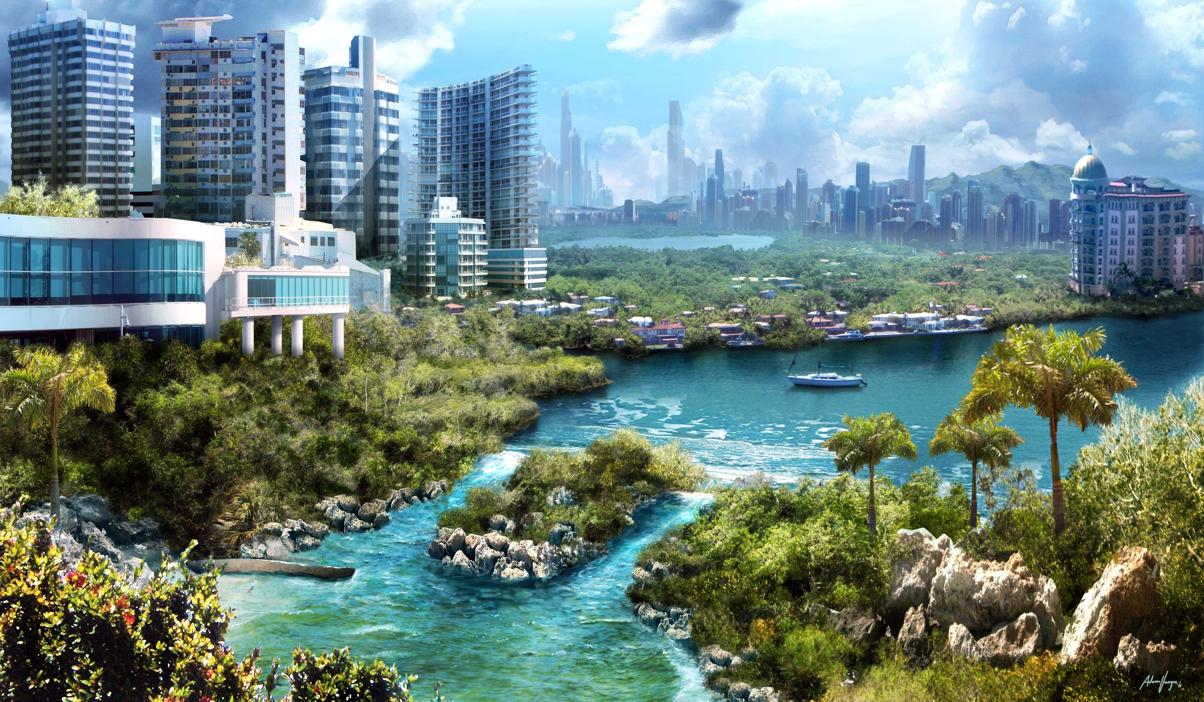 3d city, dusk, futuristic cityscape, 4K Desktop Wallpaper