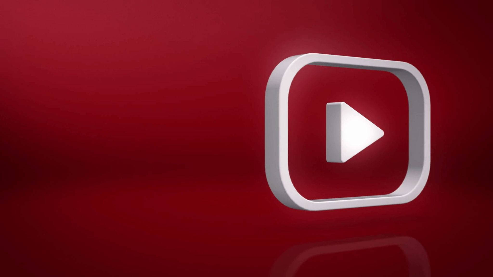 YouTube play button icon, white, rich red gradient background, Full HD Desktop Wallpaper