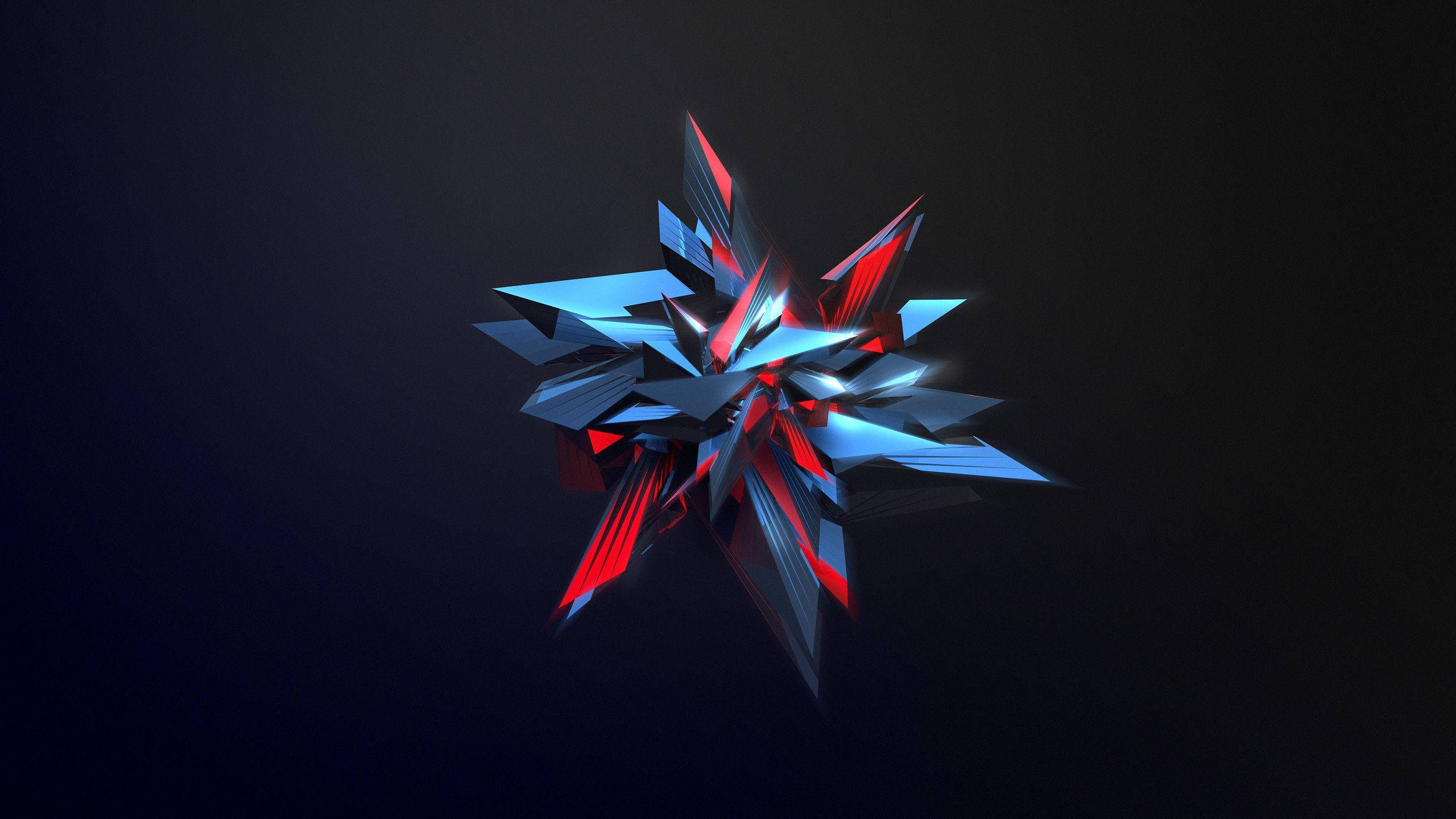 blue and red, geometric starburst sculpture, dark gradient background, 2K Desktop Wallpaper