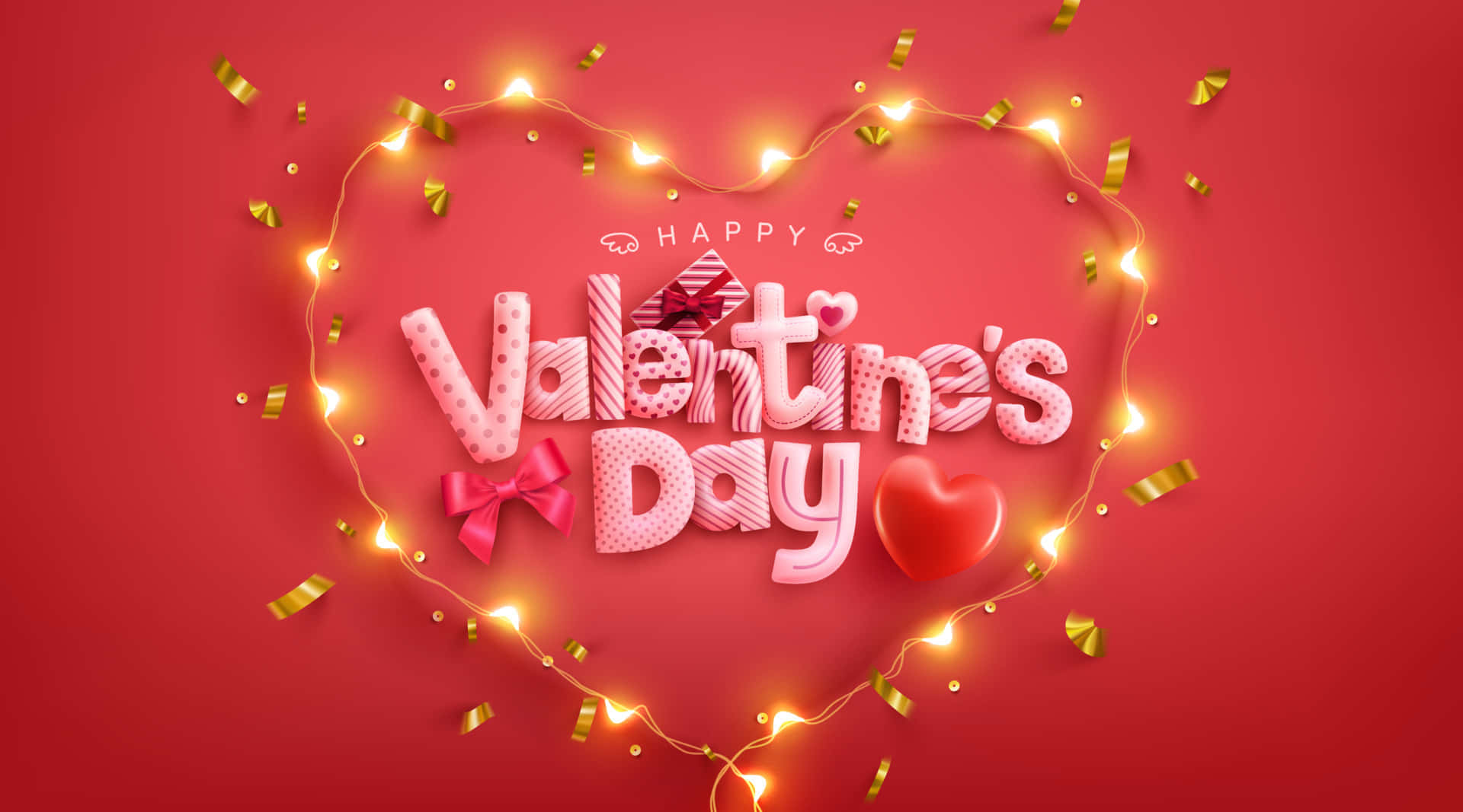 Valentine's Day, 3D pink text, glowing lights, Full HD Desktop Wallpaper