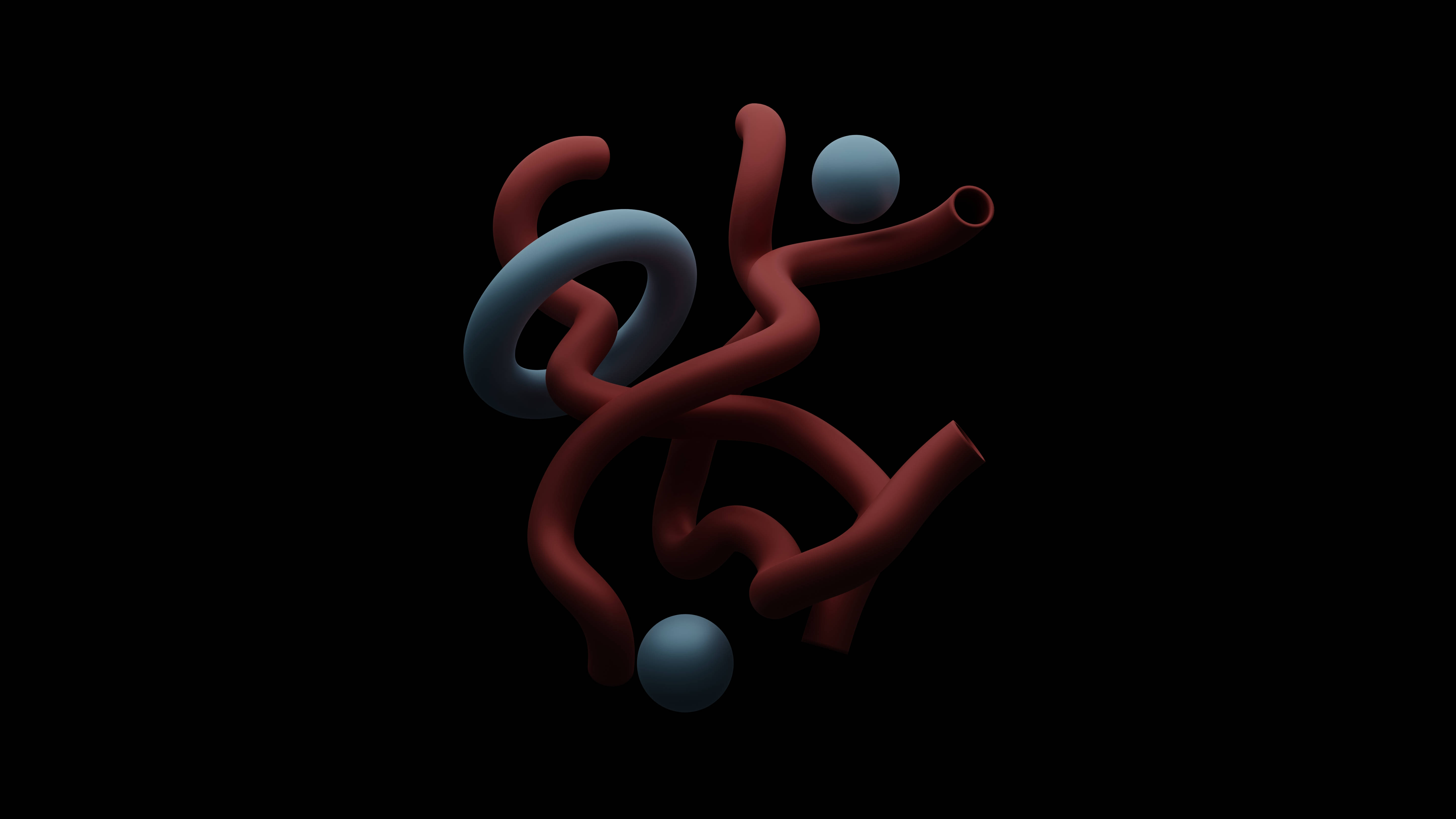 Balls And Lines 3D Desktop, red, blue, 5K Desktop Wallpaper