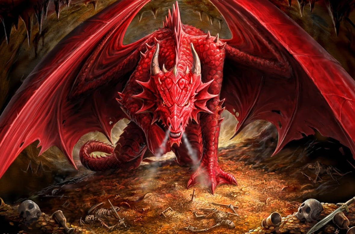 red dragon, spiked scales, glowing eyes, SD Desktop Wallpaper