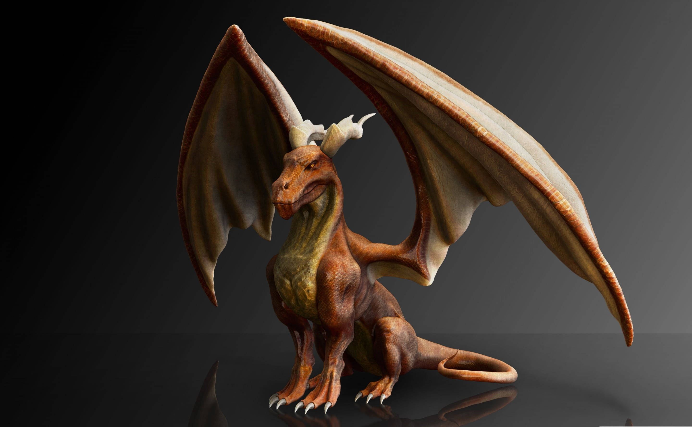 3d illustration, orange dragon, spread wings, 2K Desktop Wallpaper