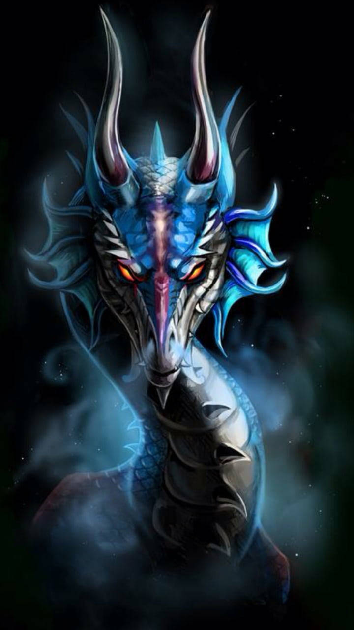sea dragon, blue dragon, glowing orange eyes, HD Phone Wallpaper