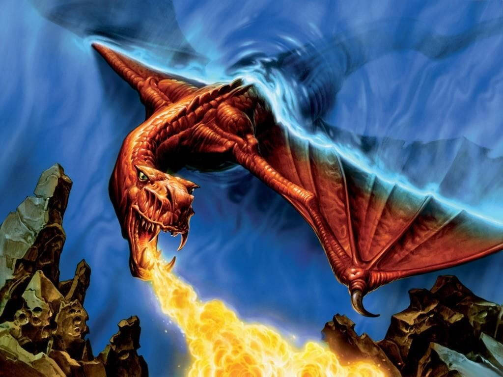 3d dragon, fiery red dragon, glowing eyes, SD Desktop Wallpaper