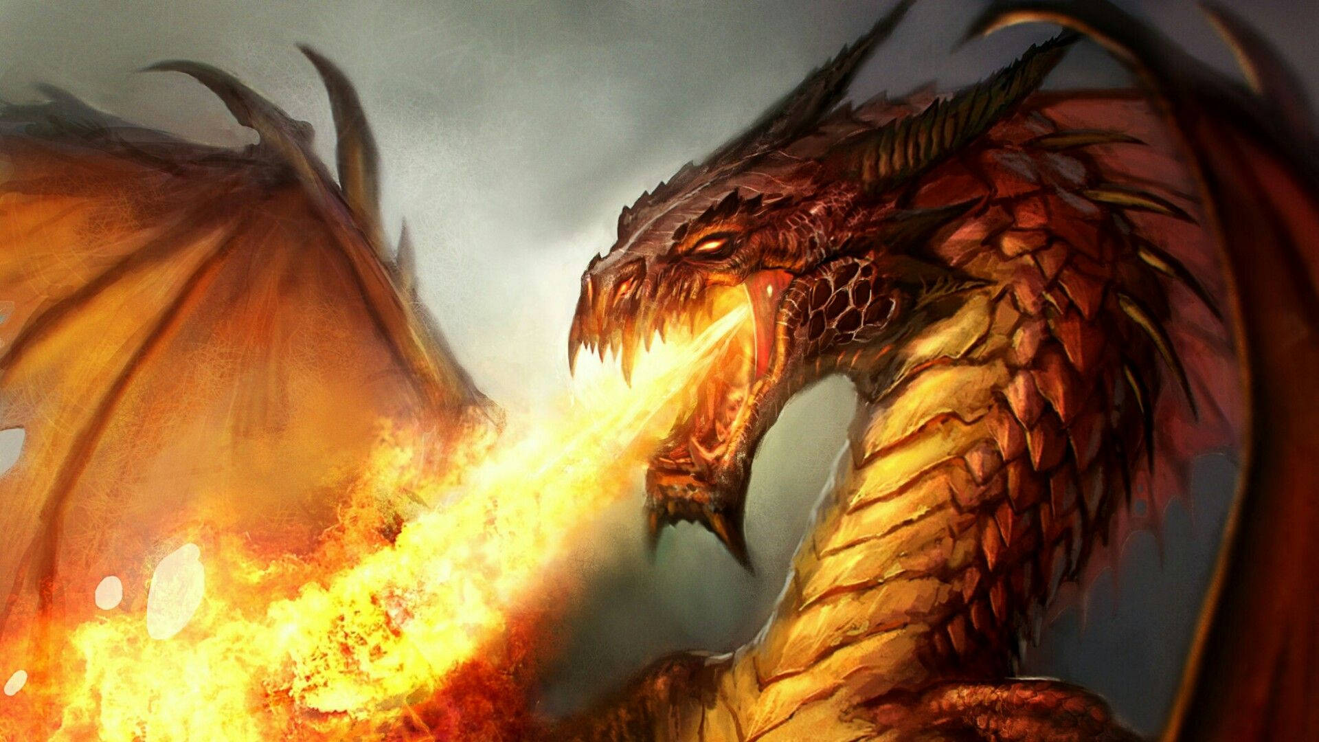 fire breathing dragon, glowing eyes, fiery breath, Full HD Desktop Wallpaper