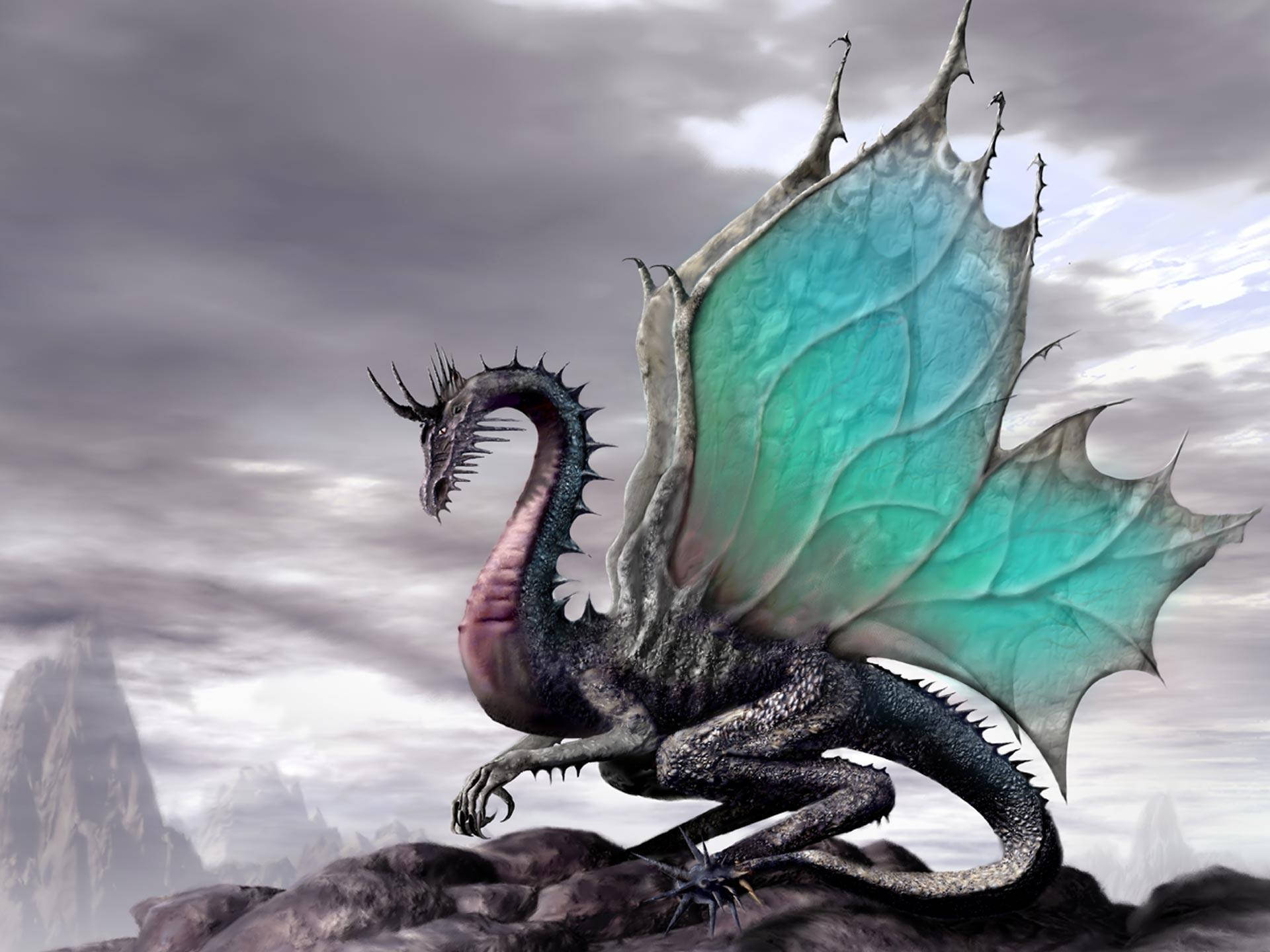 3d fairy dragon illustration, translucent teal wings, rocky cliffs, Full HD Desktop Wallpaper