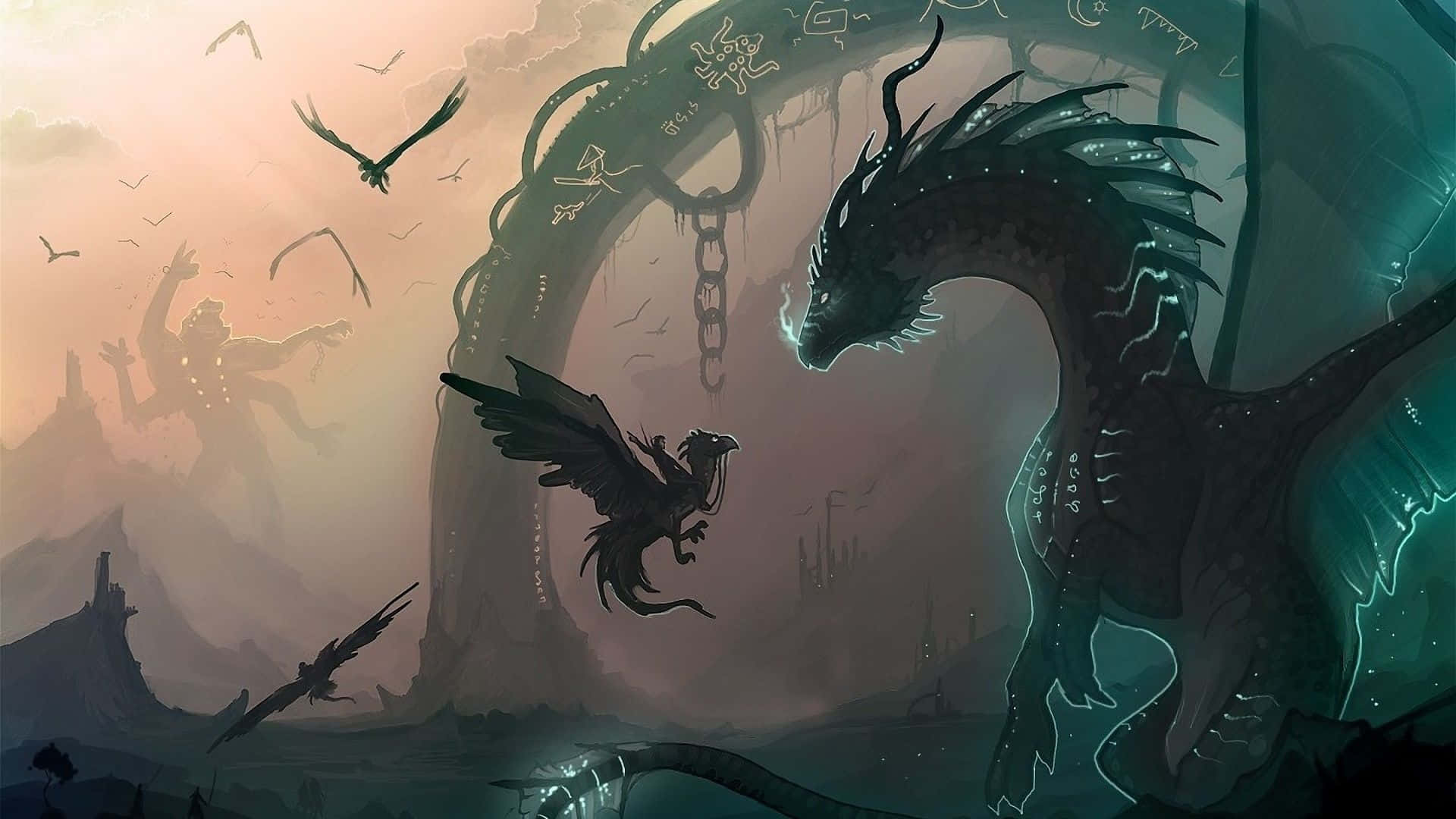 1080p Dragon, colossal dark dragon, glowing eyes, Full HD Desktop Wallpaper
