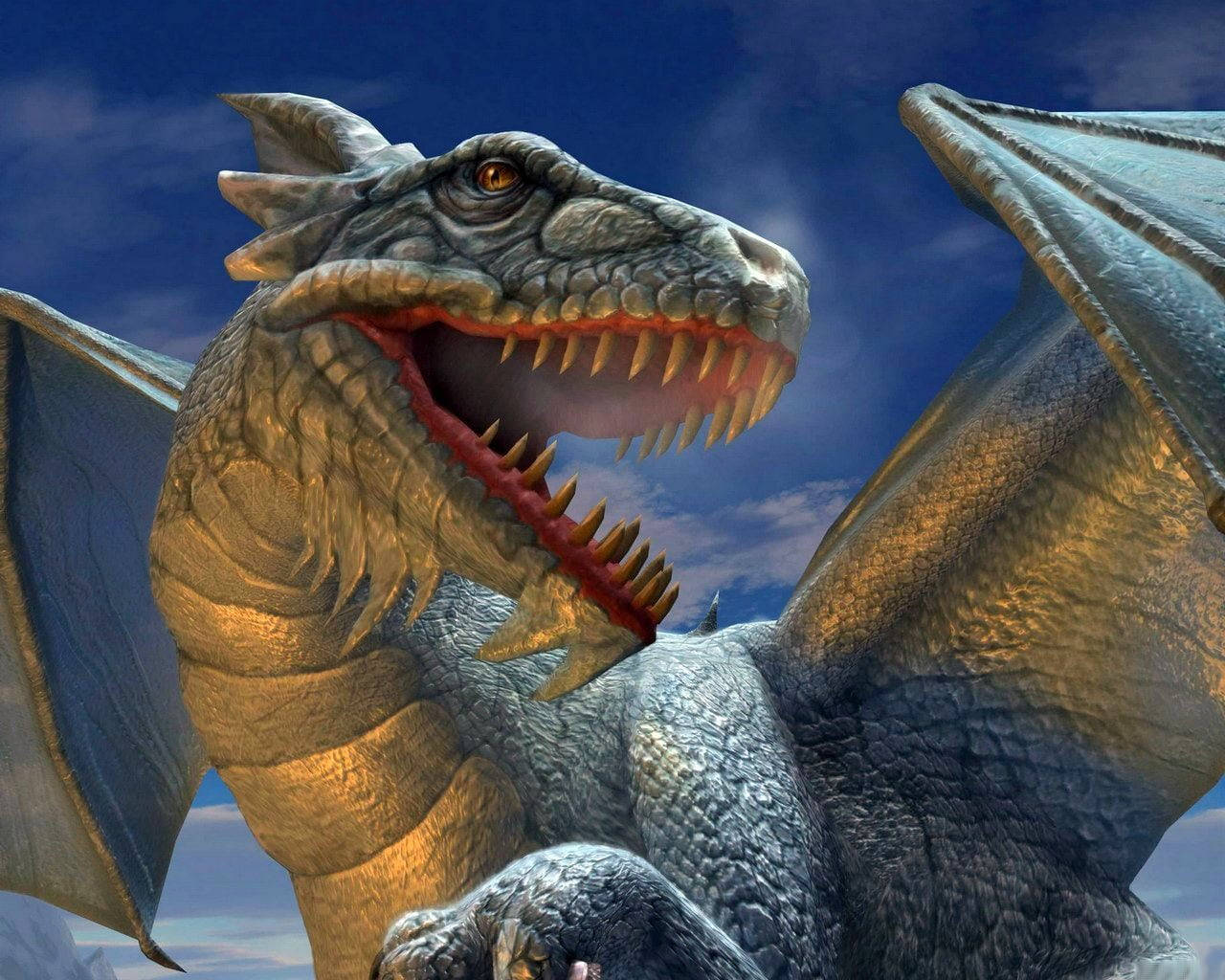 3d big mouth dragon, massive gray dragon, outstretched wings, HD Desktop Wallpaper