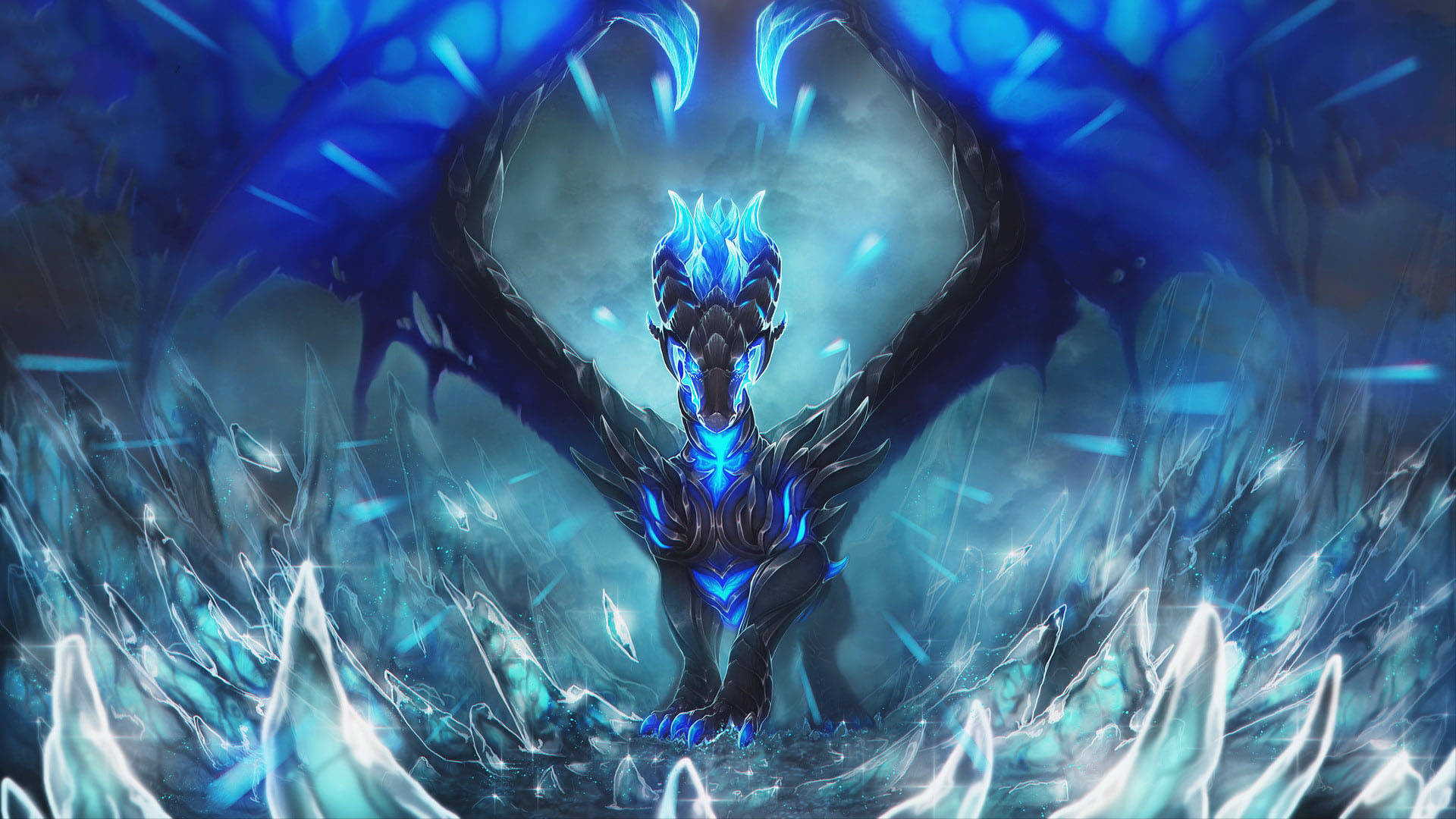 3d ice dragon, blue-tinged dragon, glowing eyes, Full HD Desktop Wallpaper