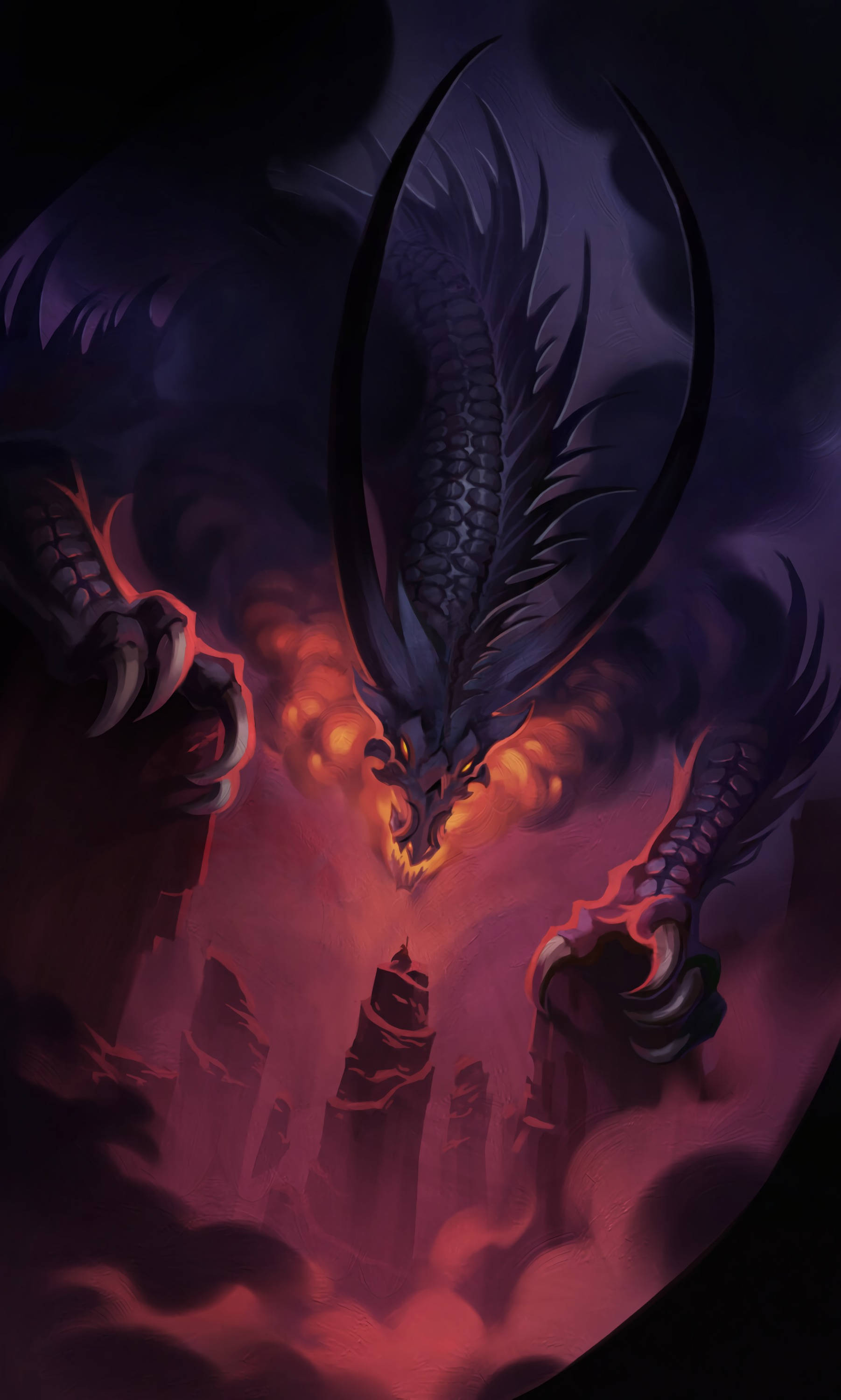 dragon, glowing orange eyes, fiery claws, 2K Phone Wallpaper