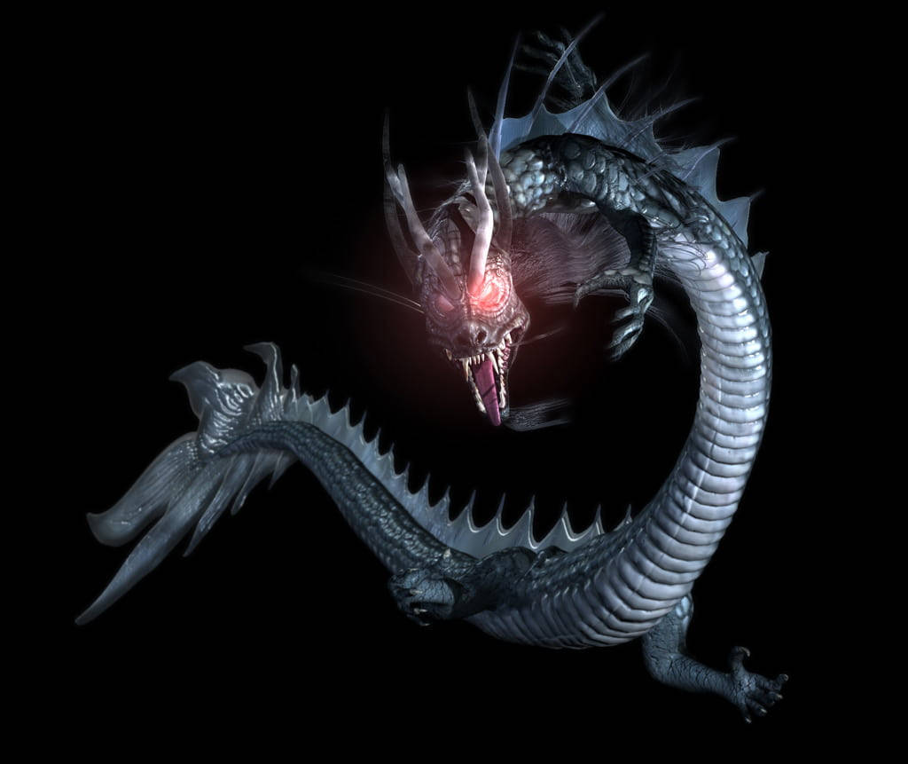 3d dragon, red eyes, silver dragon, SD Desktop Wallpaper