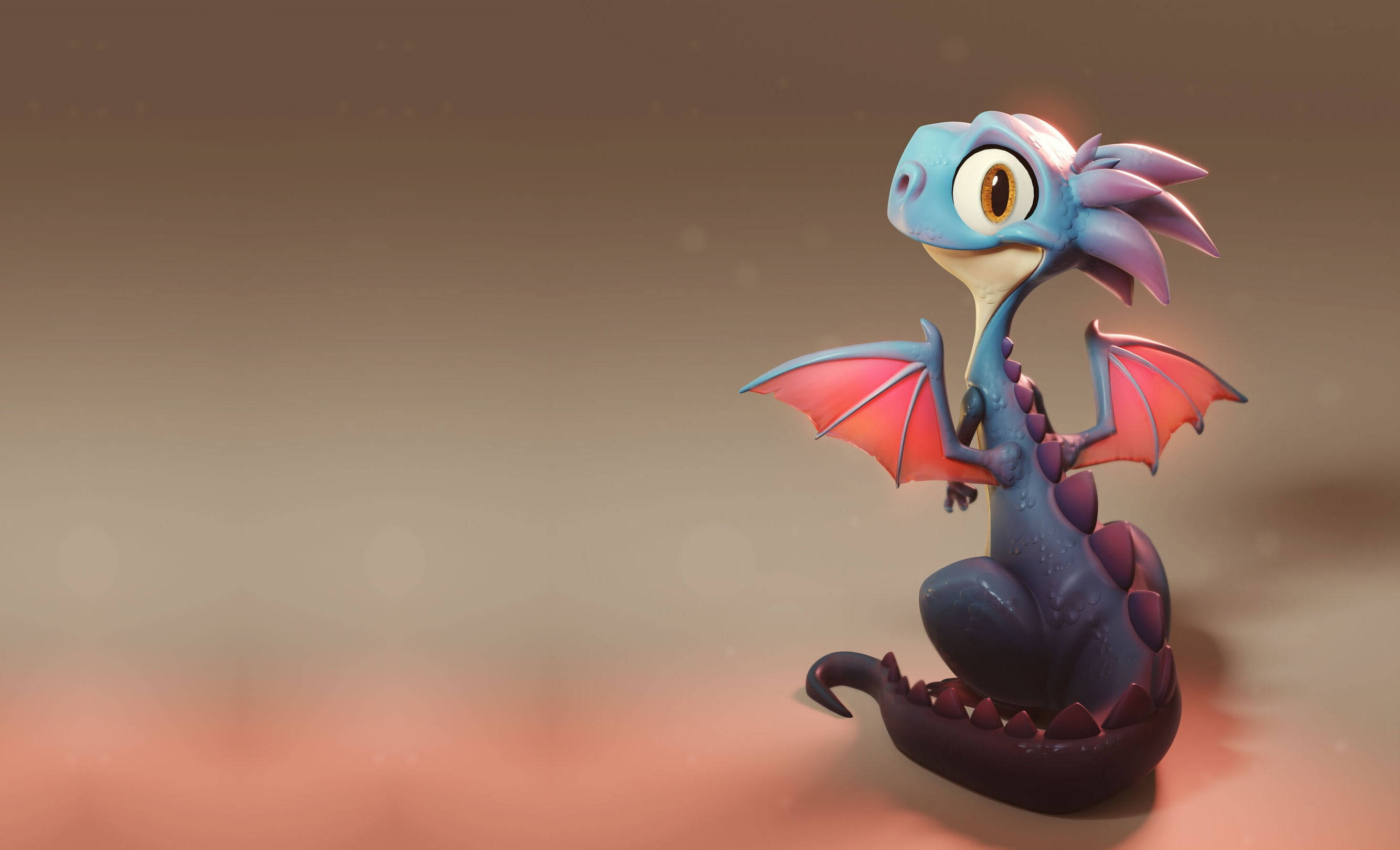 3d animated baby dragon, blue dragon, pink wings, 2K Desktop Wallpaper