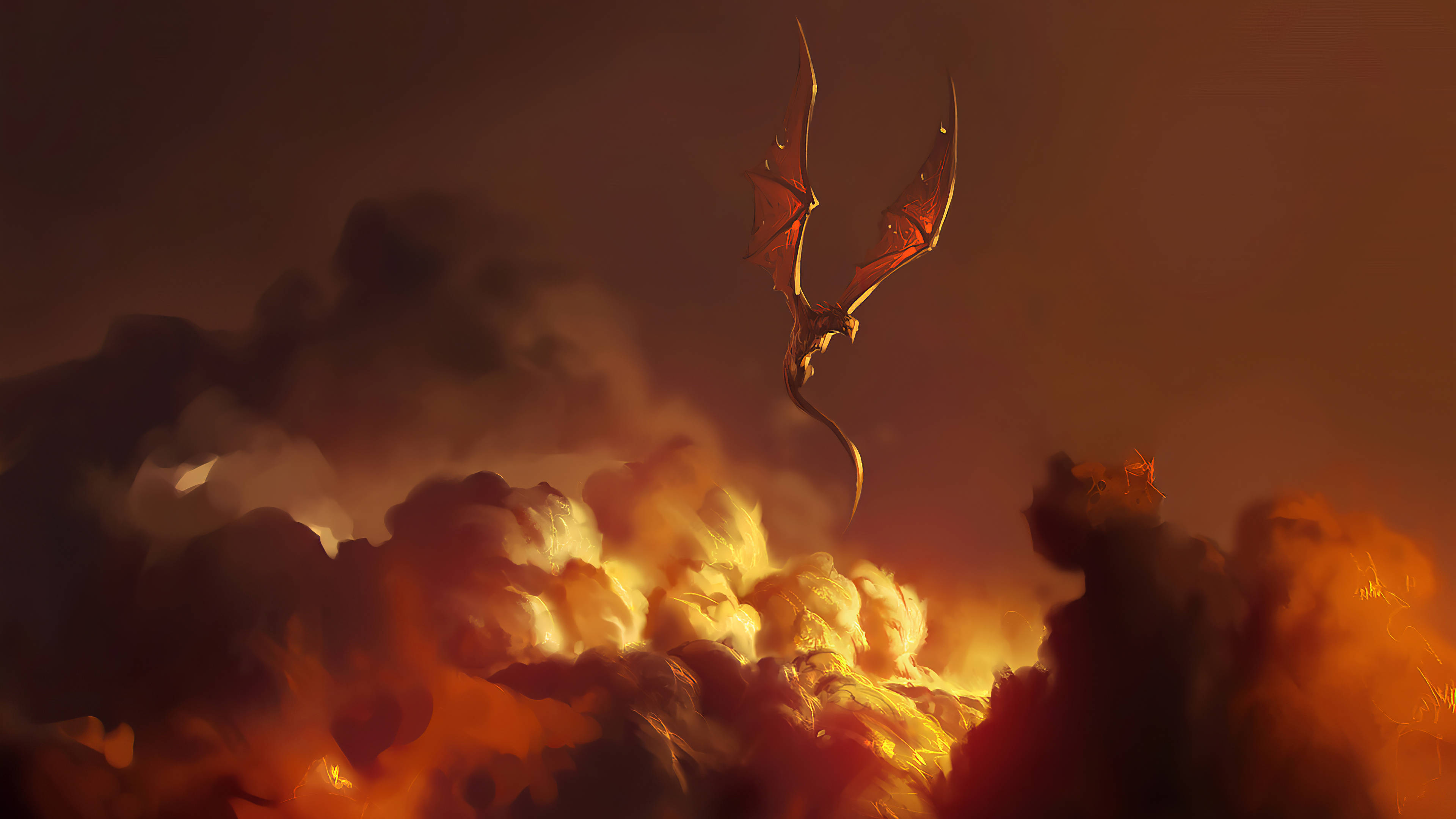 orange 4k sky, dragon, fiery clouds, 4K Desktop Wallpaper