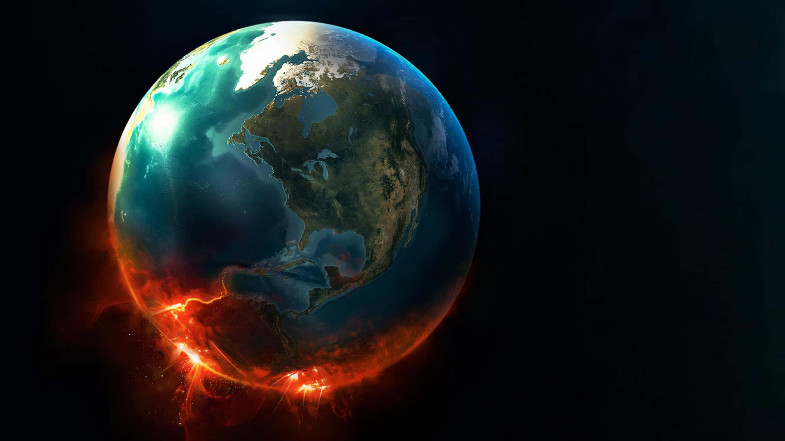 3D Earth, glowing Earth, fiery lava erupting, 2K Desktop Wallpaper